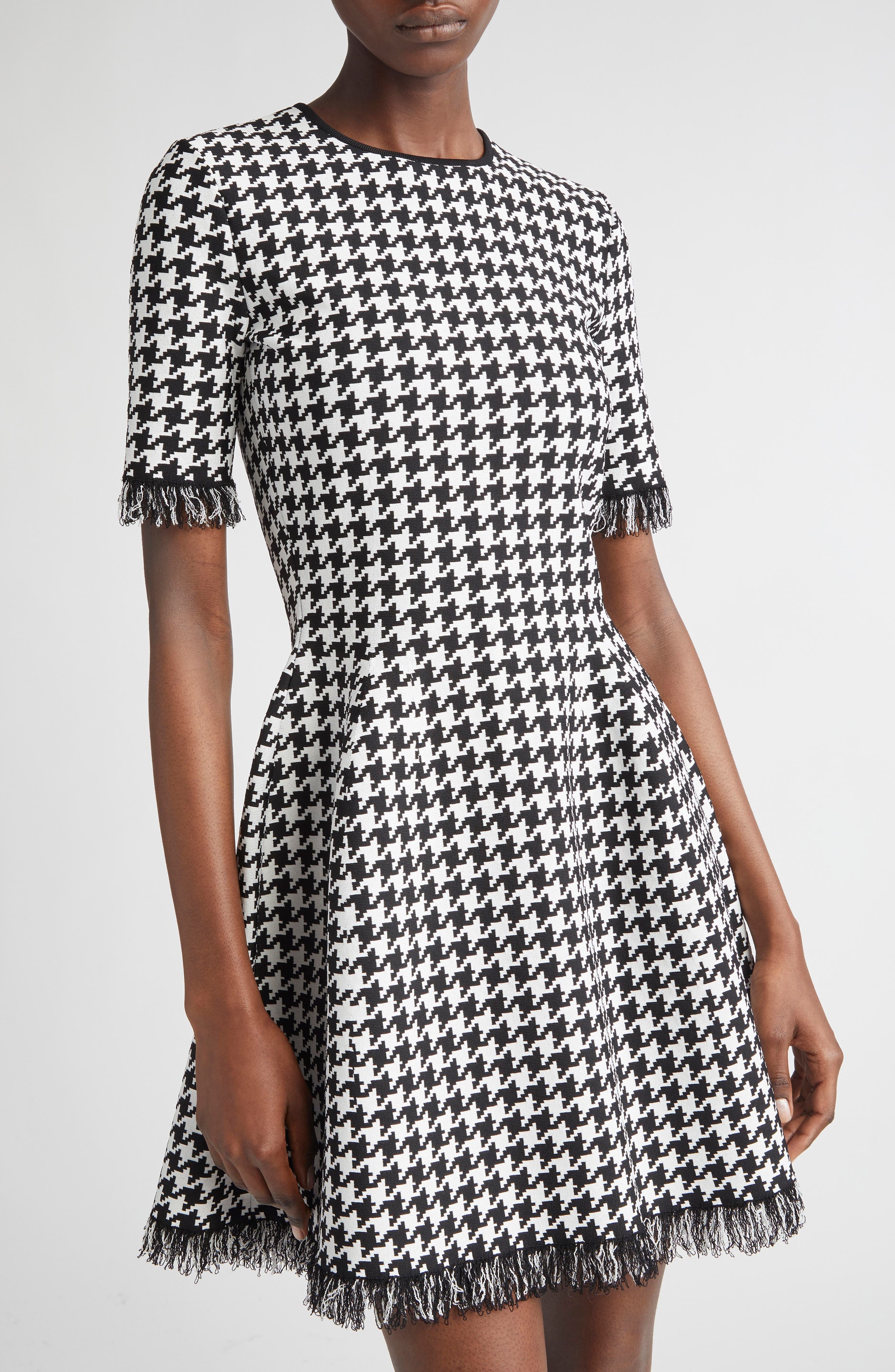 McQueen Houndstooth Check Fit & Flare Minidress in Black/Ivory at Nordstrom - 4