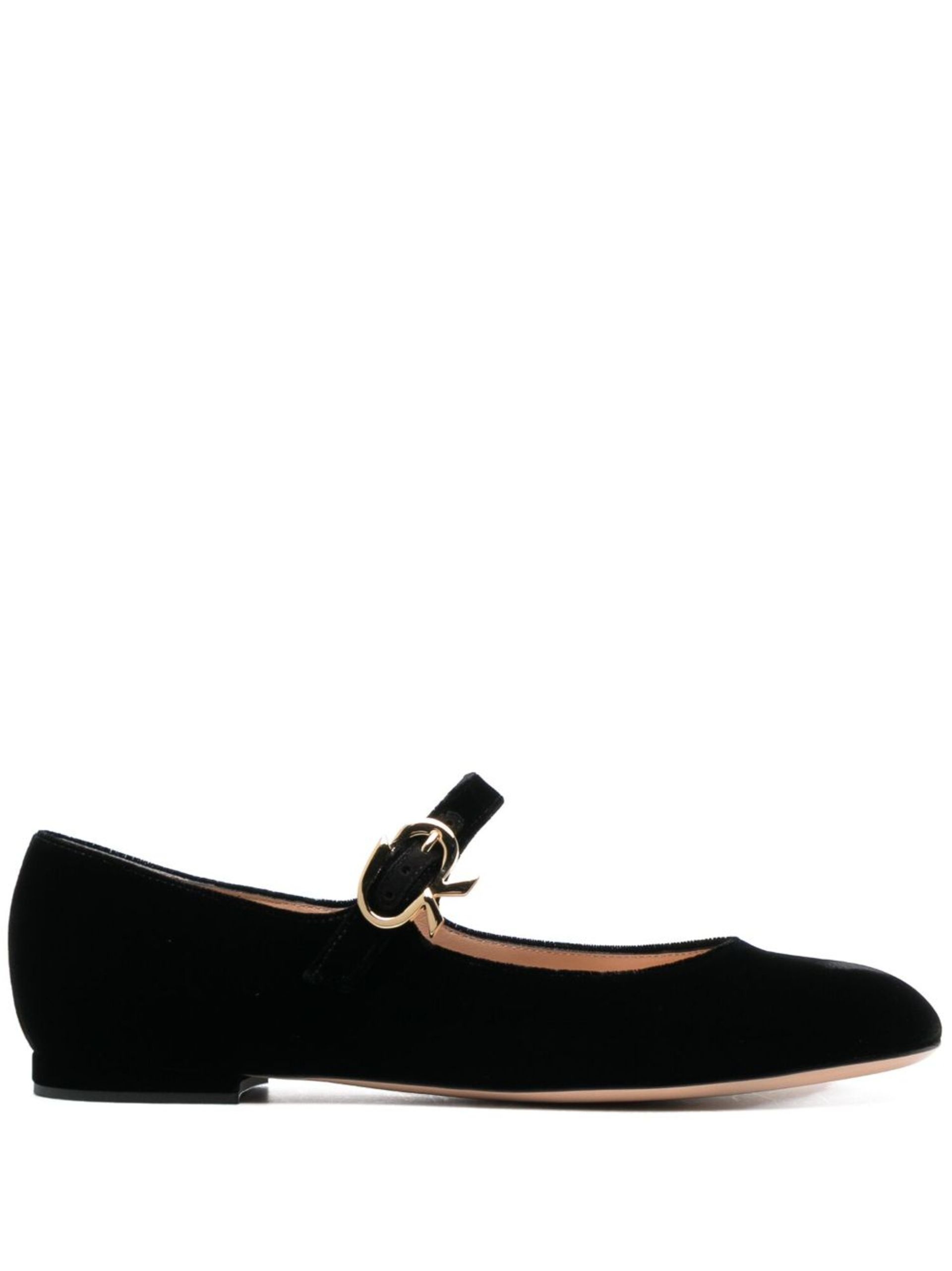 Black Mary Velvet Ballerina Shoes - 1