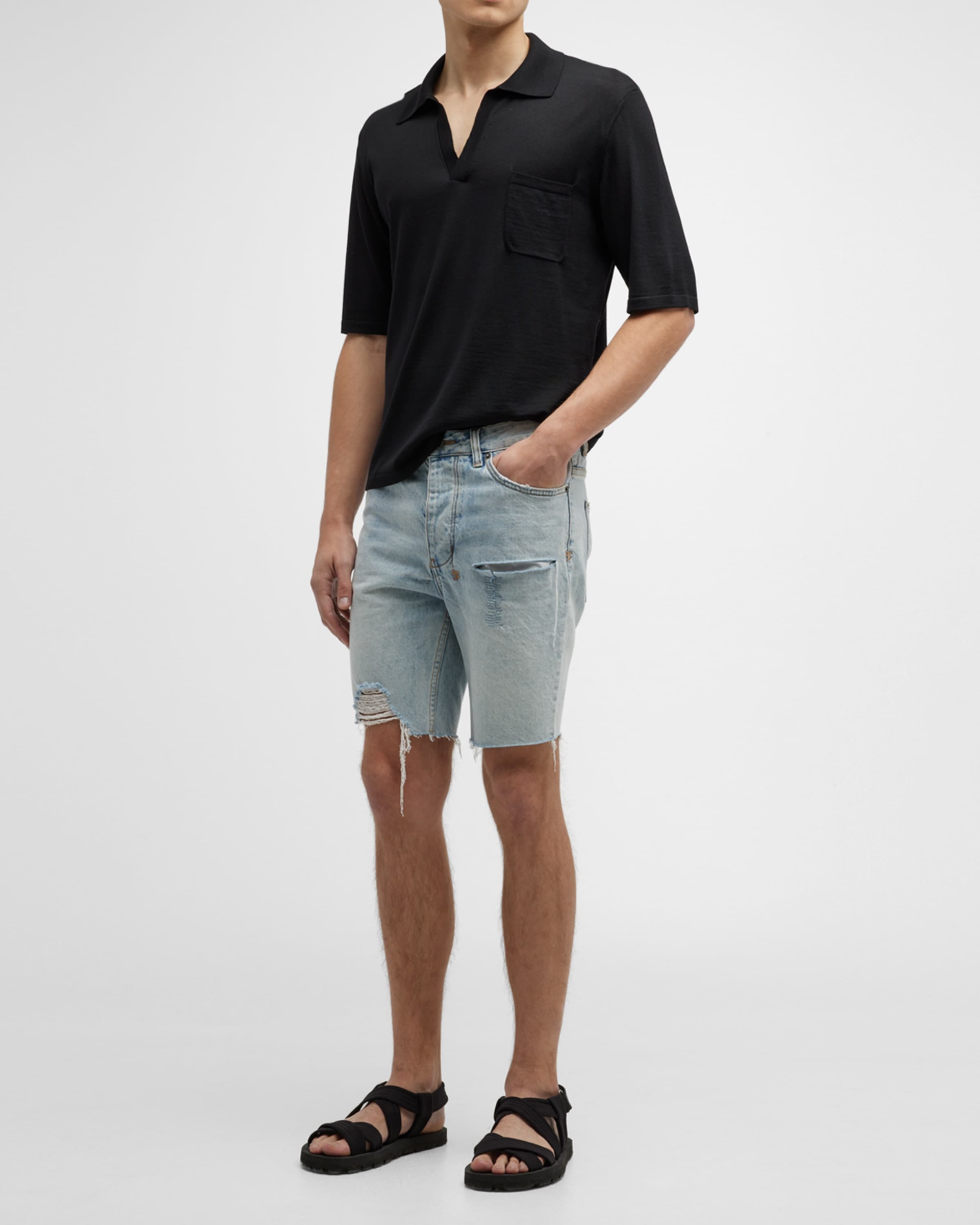 Men's Knit Polo Shirt with Open Collar - 3