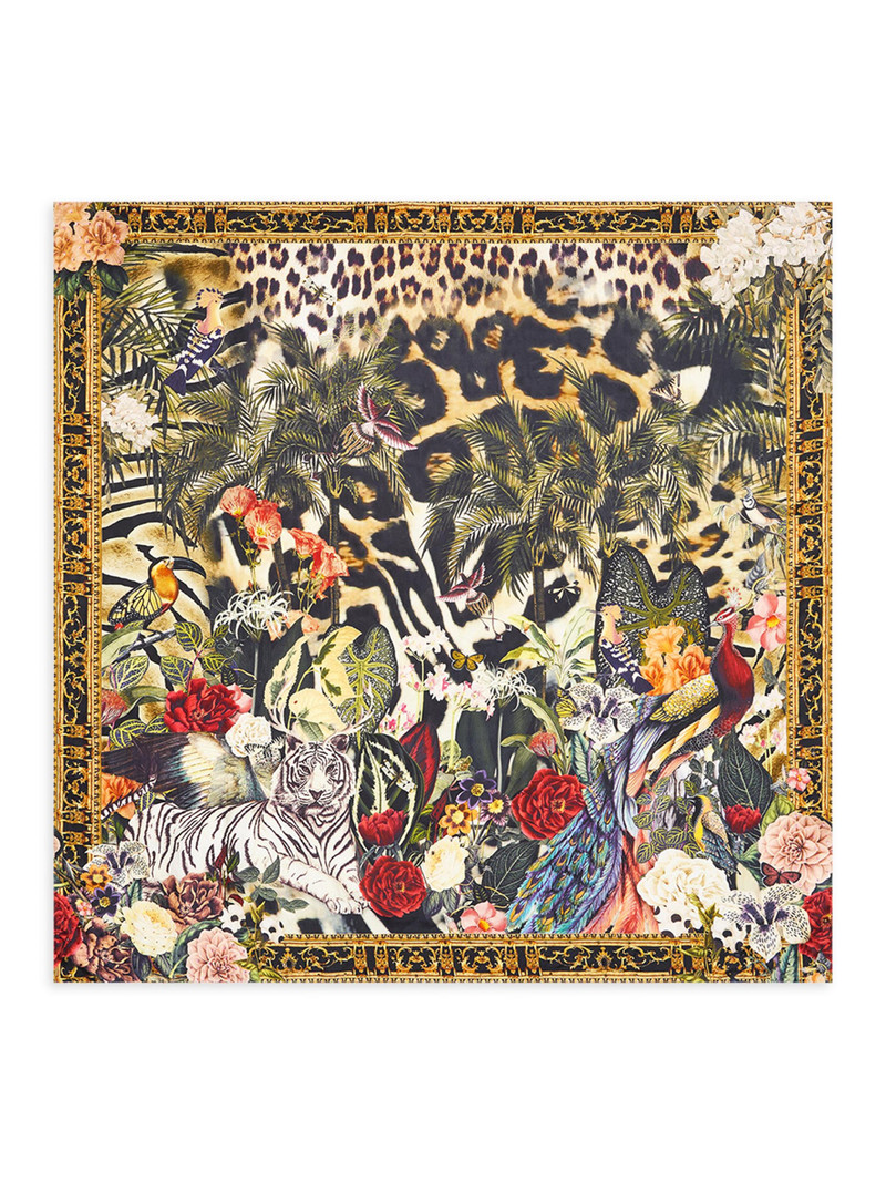 Women's Leotigra Large Crystal-Embellished Silk Scarf - Leotigra Land 1