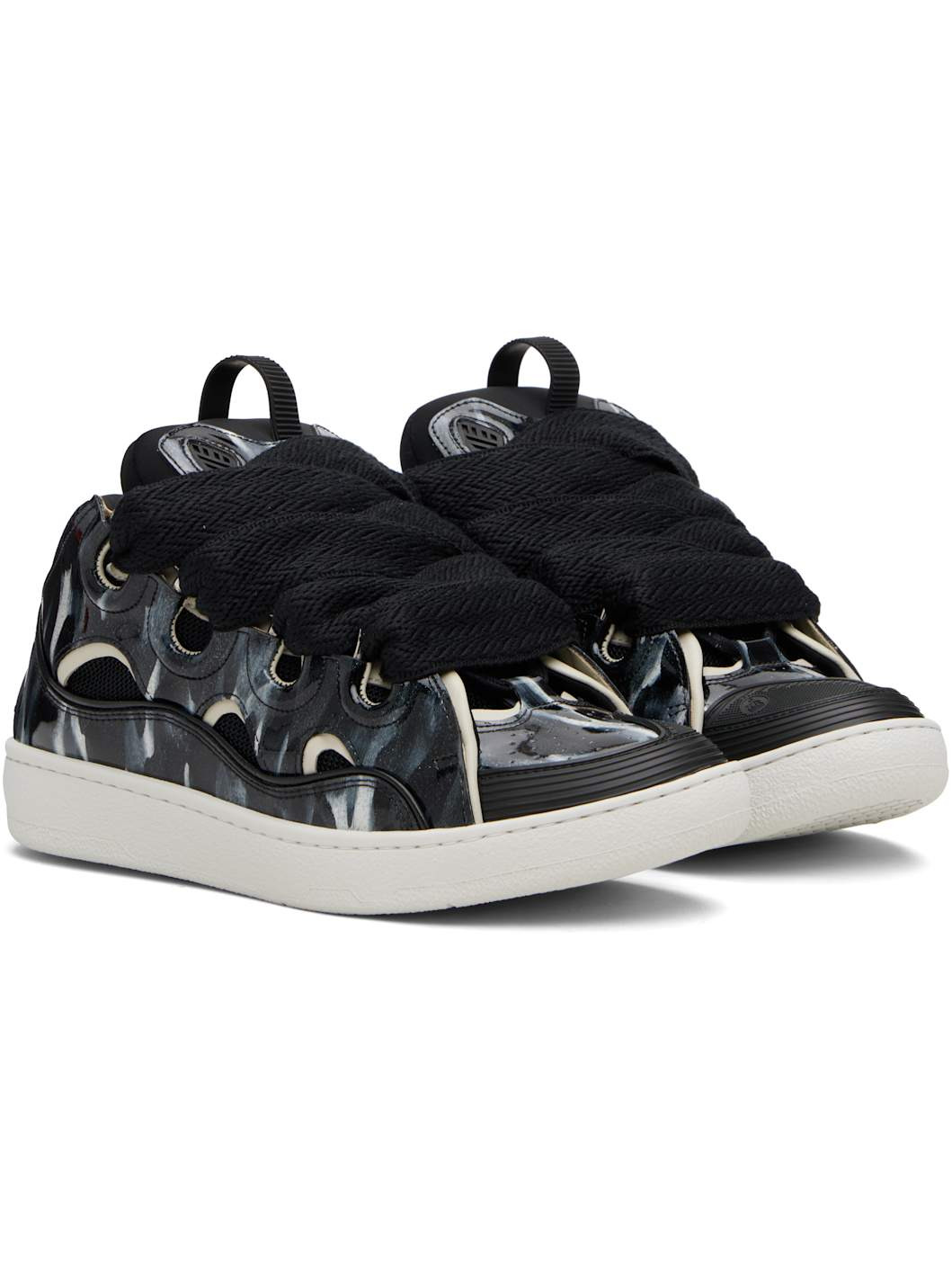 Black Curb Leather Sparkles Sneakers - 4