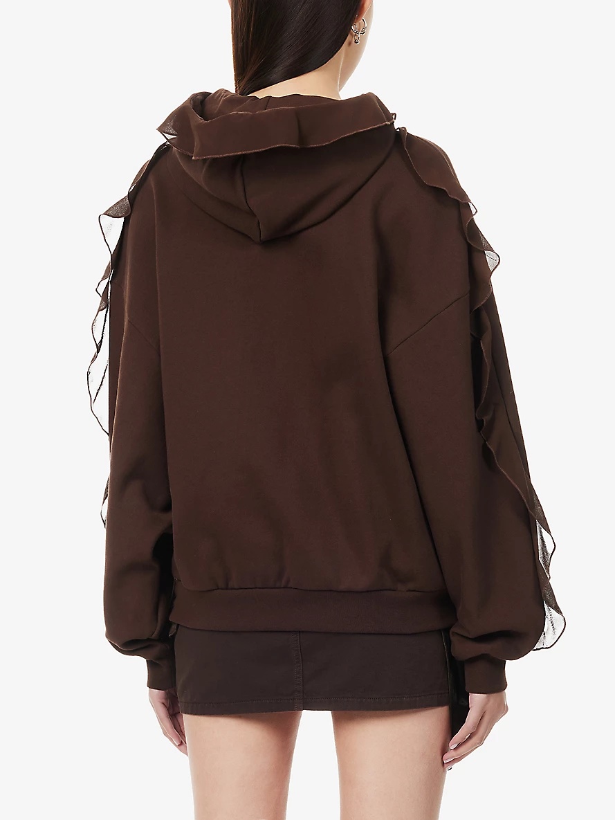 Crepe-panel dropped-shoulder cotton-jersey hoody - 4