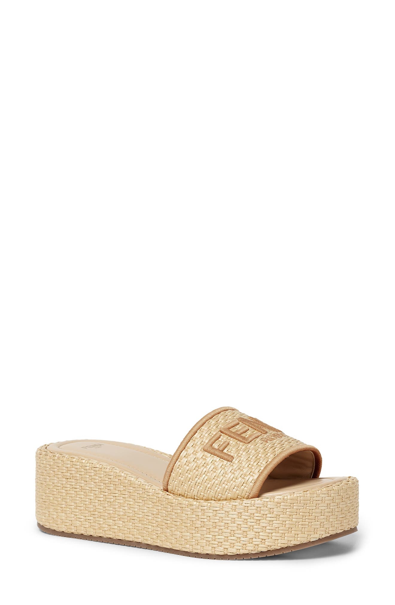 Fendi Sunshine Flatform Slide Sandal in Natural Rafia at Nordstrom - 1