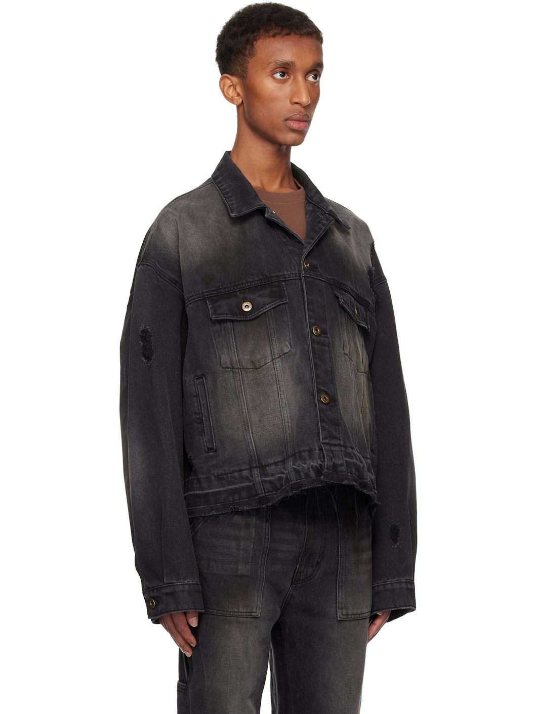 Black Distressed Denim Jacket - 2