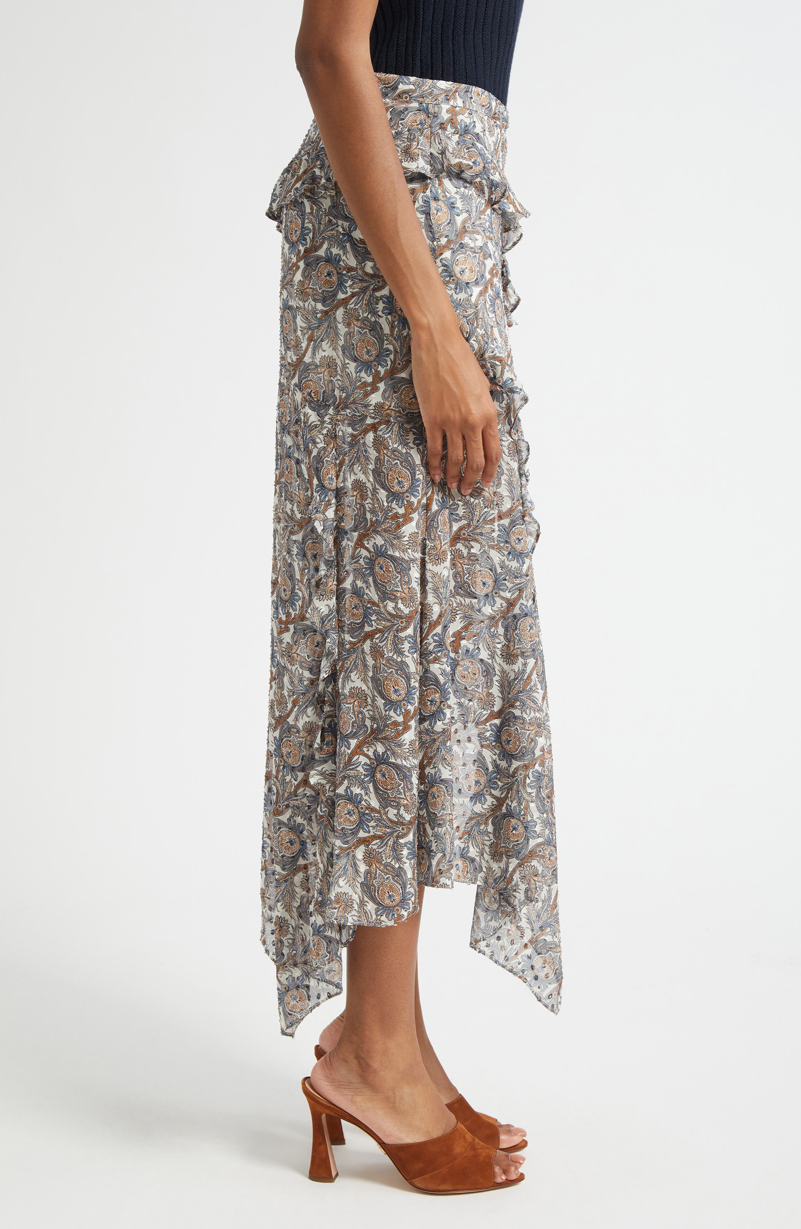 Veronica Beard Eleonora Paisley Silk Blend Asymmetric Skirt in Dove Multi at Nordstrom - 3