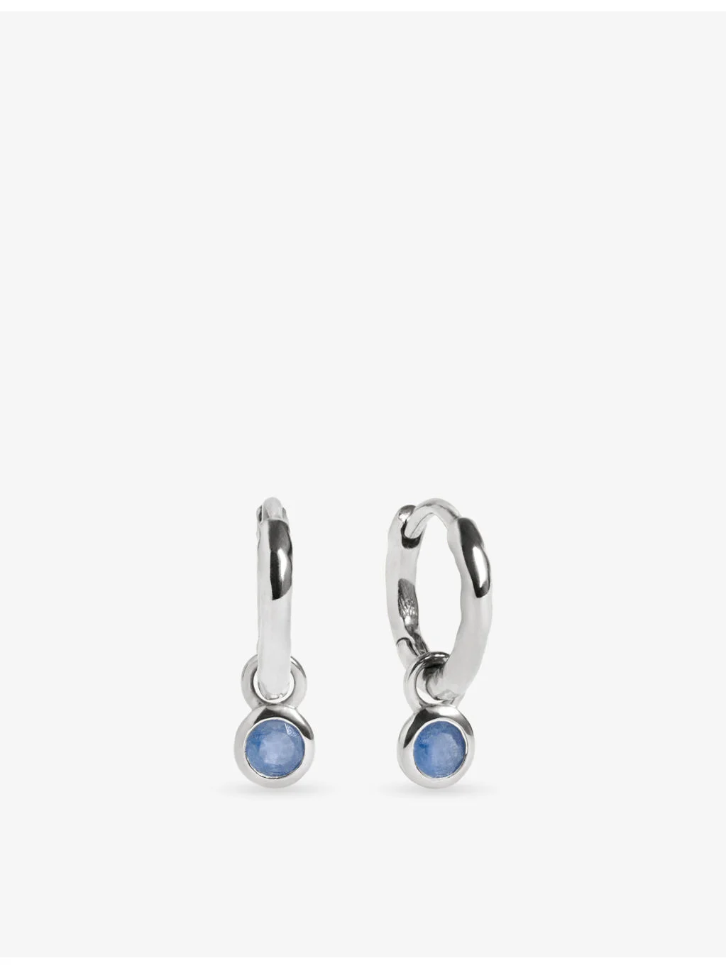 September Birthstone Sterling-Silver and Blue Sapphire Huggie Earrings - 1
