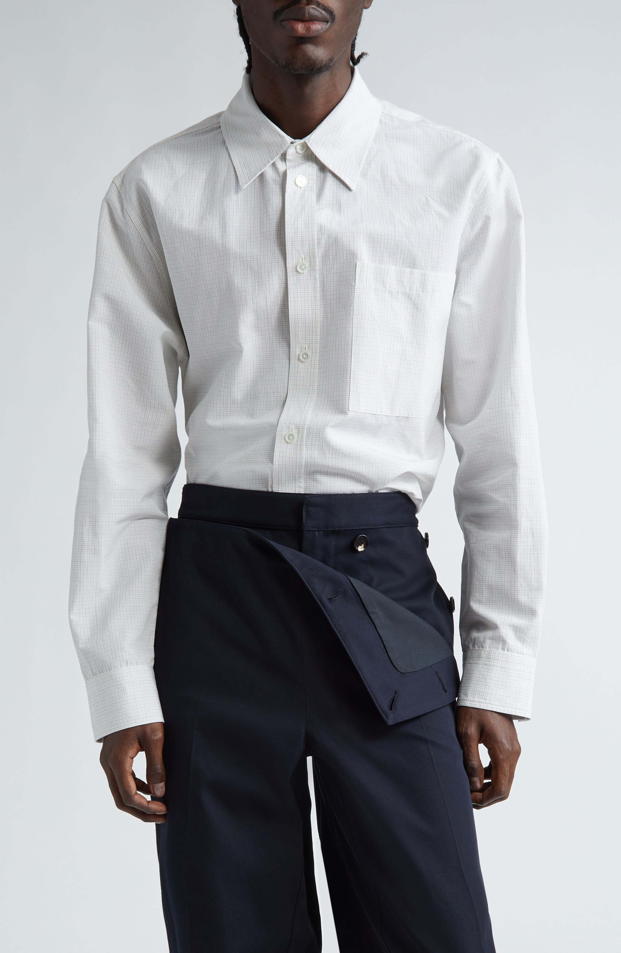 Bottega Veneta Fine Check Button-Up Shirt in Brown/Bay Leaf at Nordstrom - 1