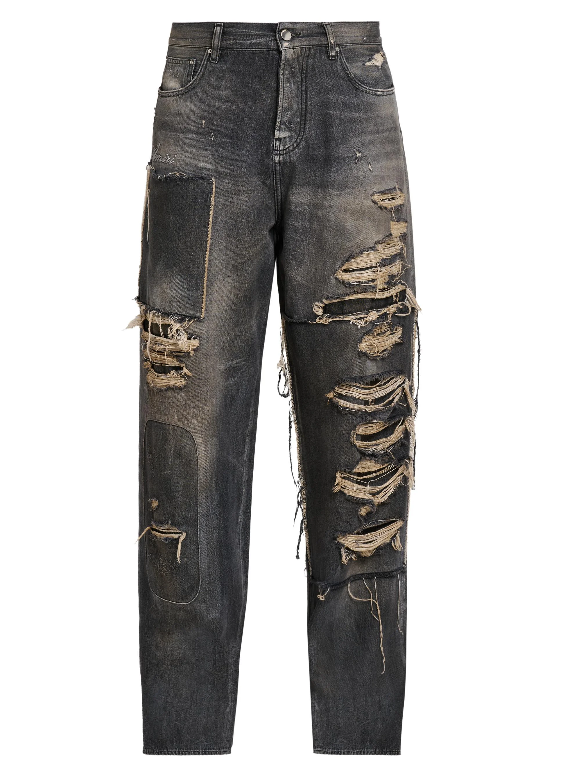 Men's Repaired Mid-Rise Straight-Leg Carpenter Jeans - Crafted Black - 1