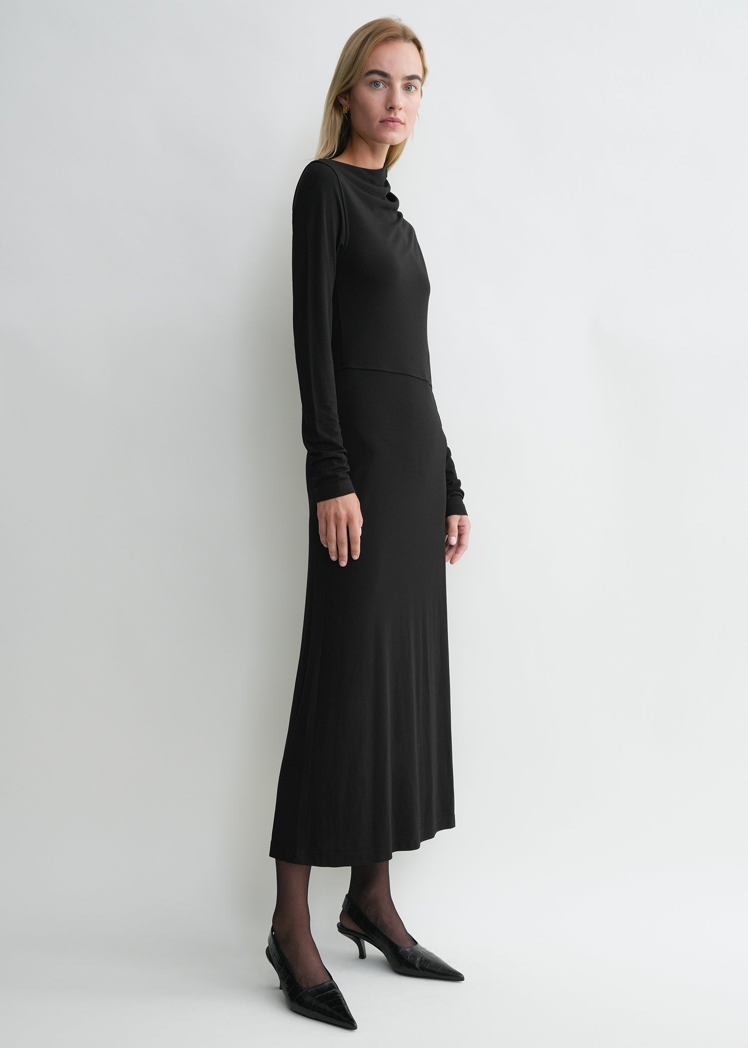 Draped jersey dress black - 3