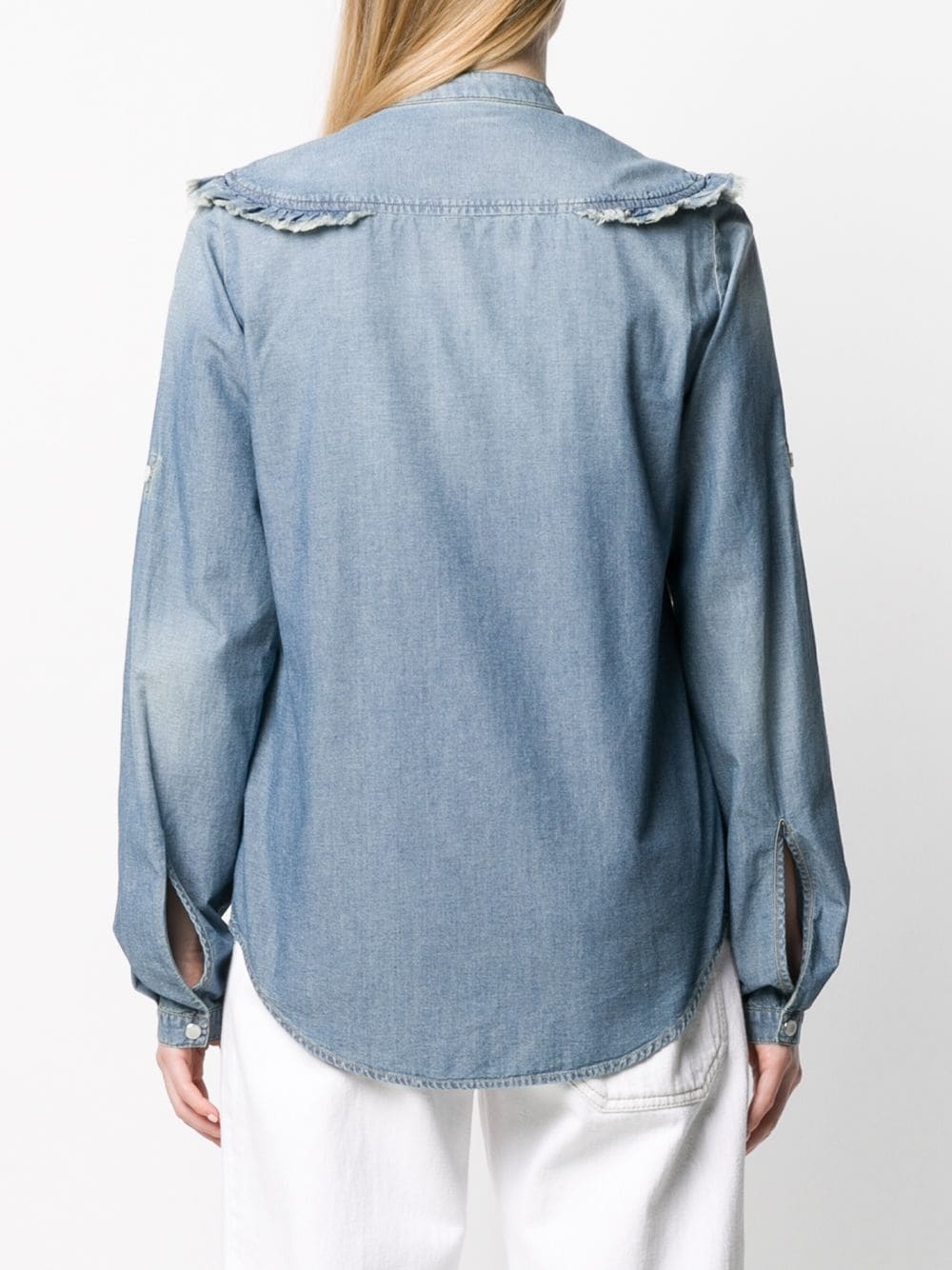 ruffle trimming denim shirt - 4