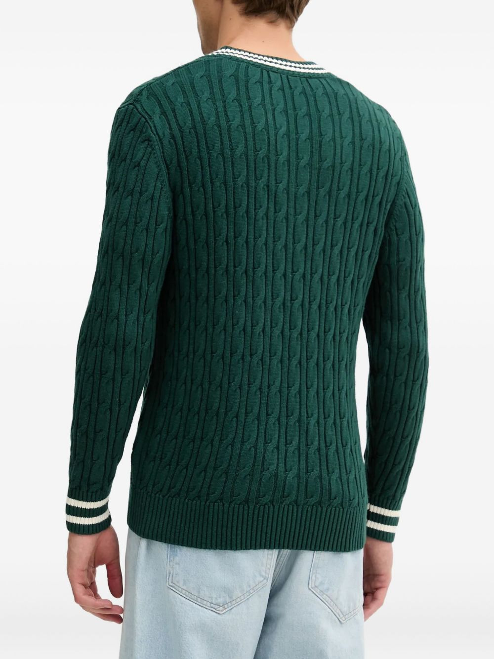 cable-knit V-neck sweater - 3