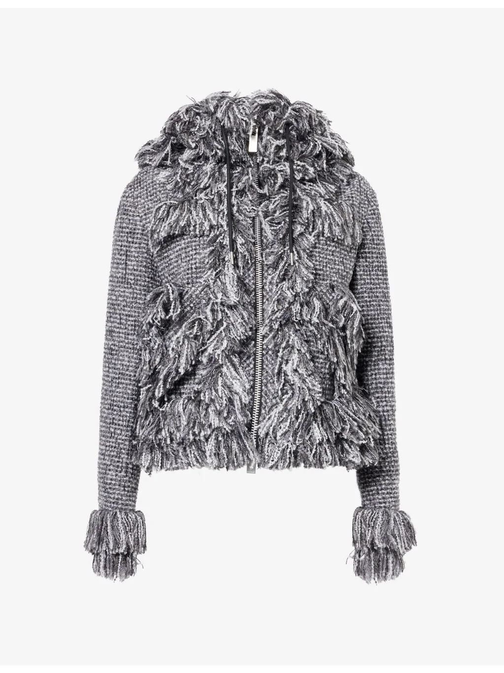 Tassel-Trim Hooded Tweed Jacket - 1