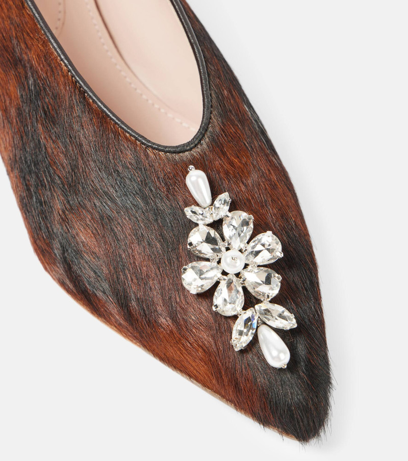 Embellished calf hair ballet flats 5