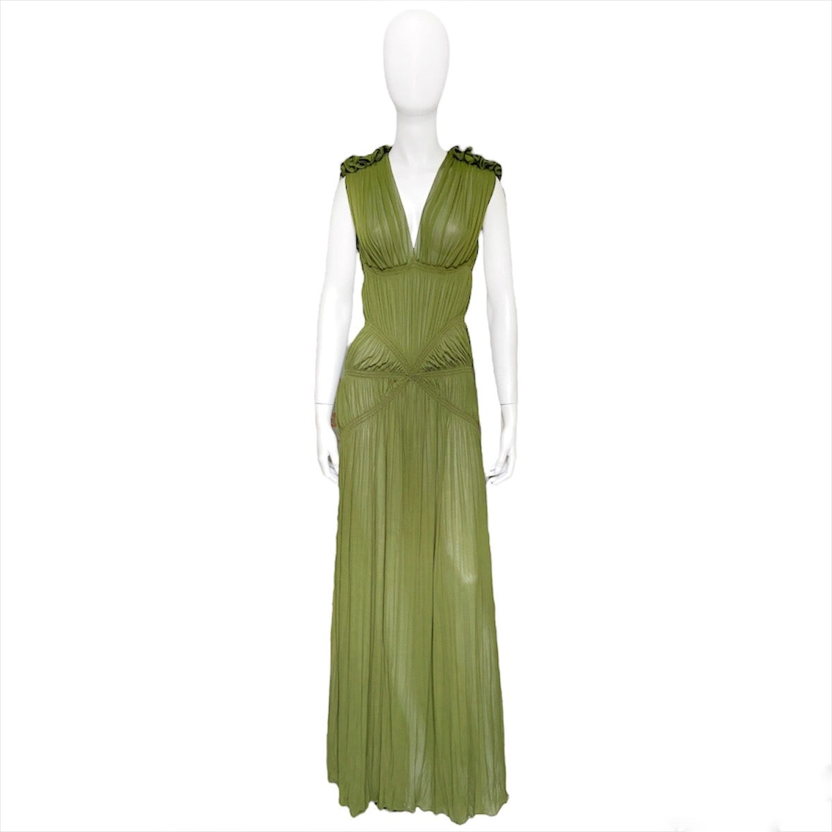 Jean Paul Gaultier spring 2011 green pleated ruffles maxi dress - 4