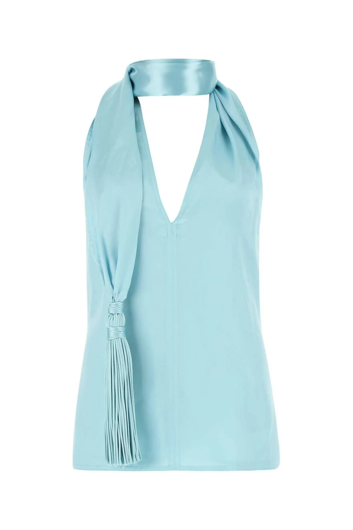 Bottega Veneta Women Pastel Light-Blue Satin Top - 1