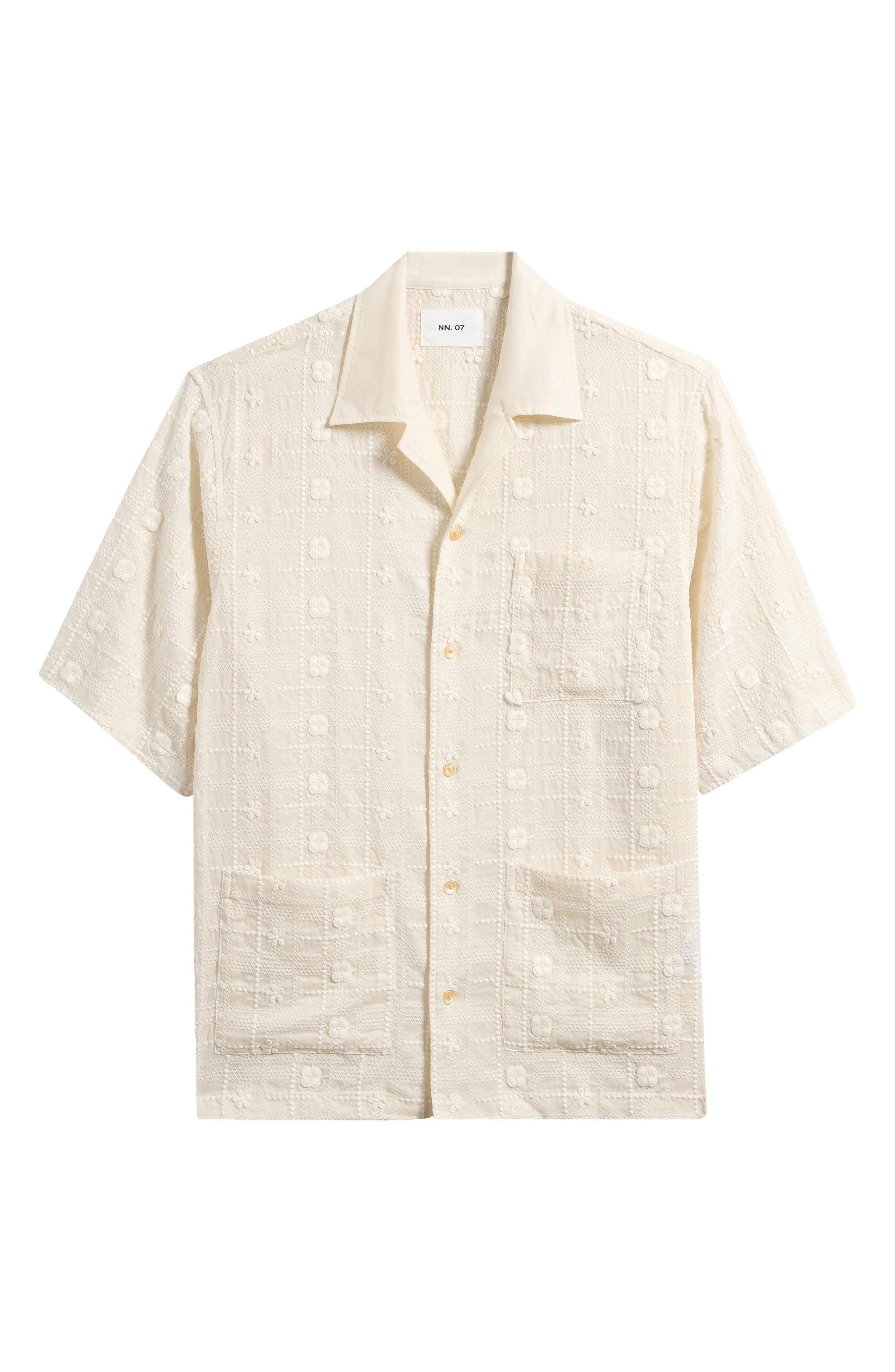 NN07 Ben 5026 Textured Short Sleeve Button-Up Shirt in Ivory at Nordstrom - 5