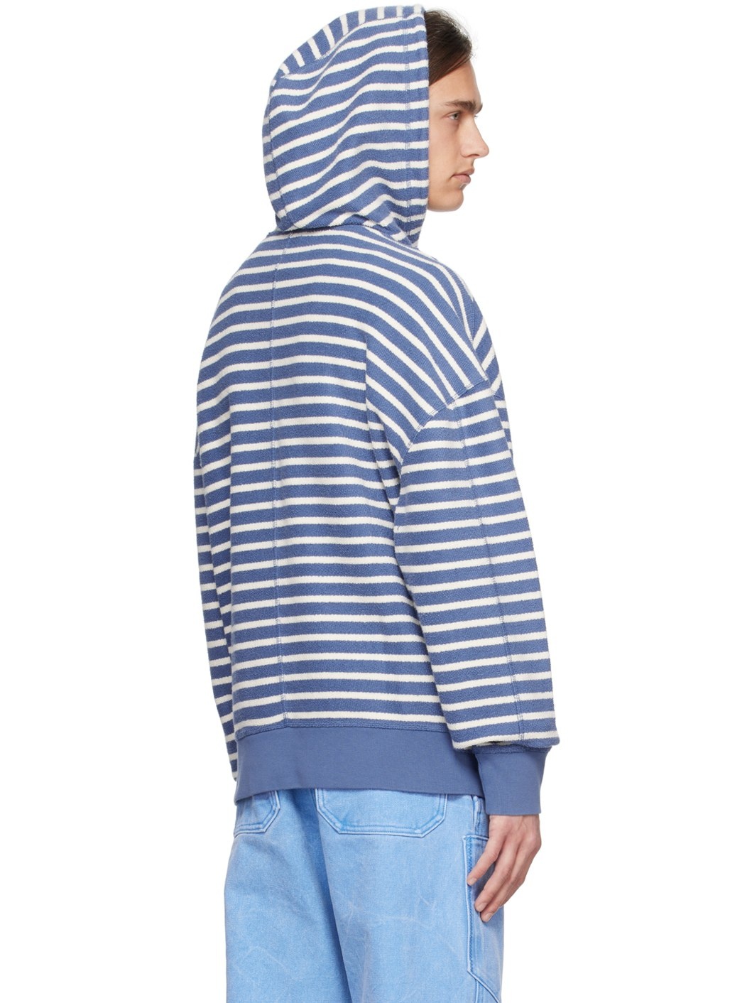 Blue & White Striped Hoodie - 3