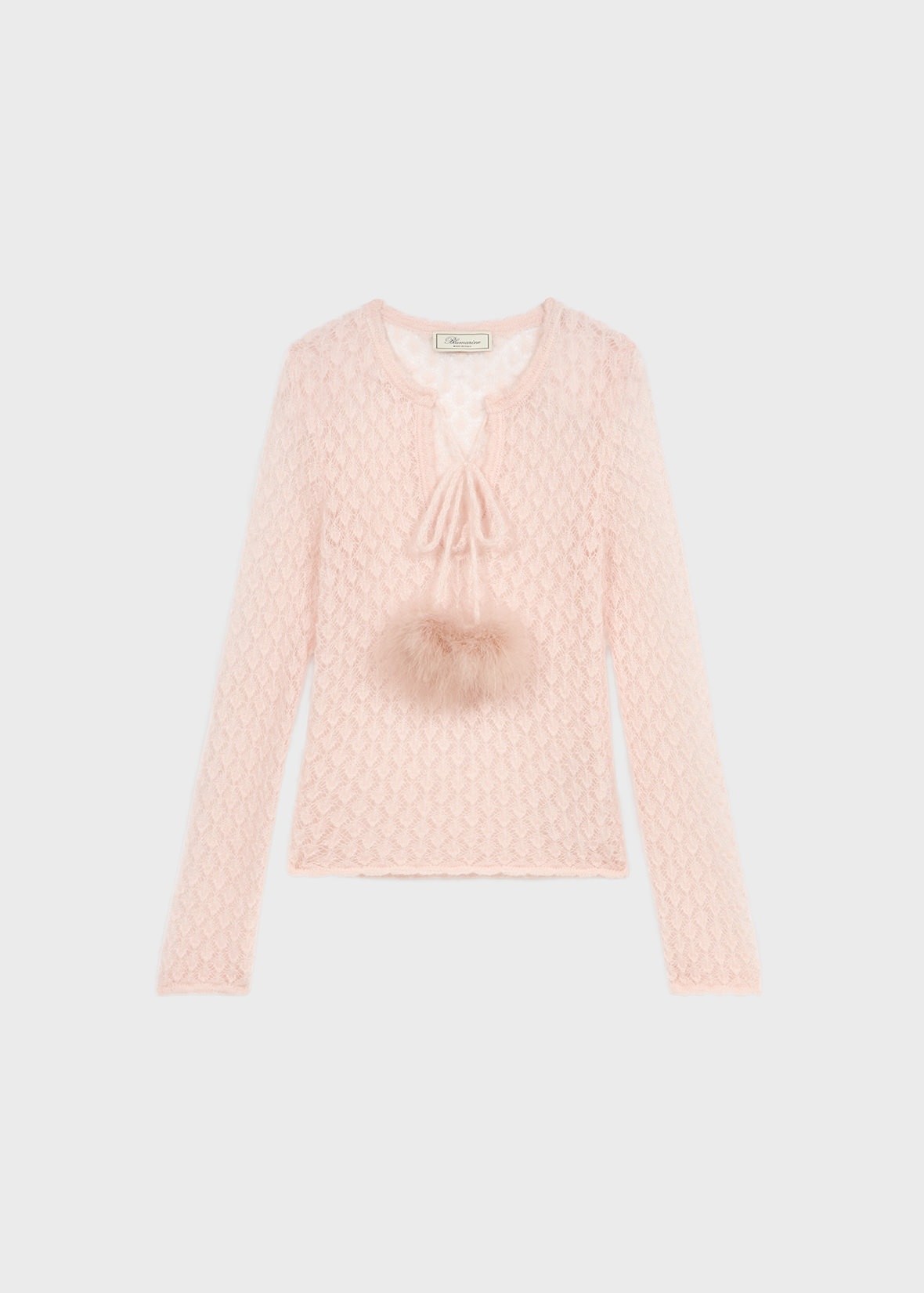 LACE KNIT SWEATER WITH MARABOU POM-POMS - 1