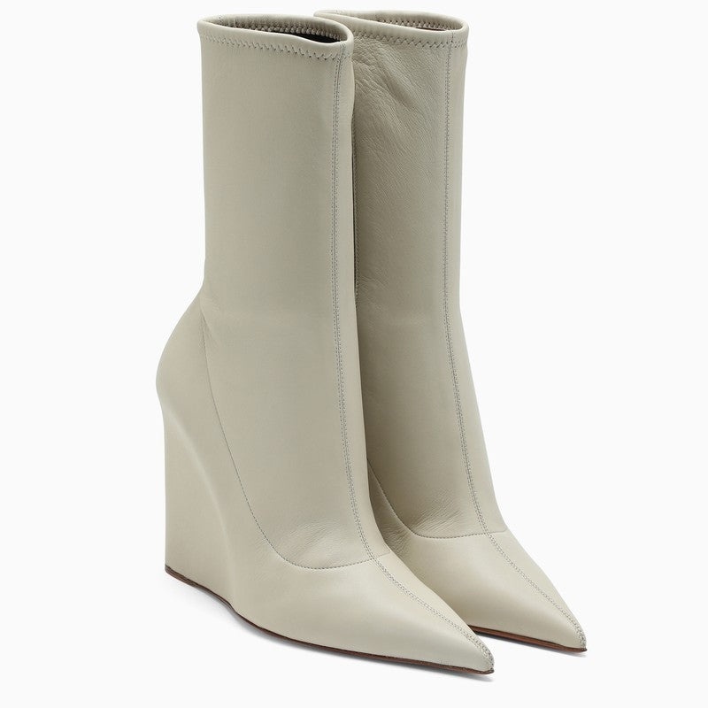 Amina Muaddi White Leather Danielle Wedge Boots Women - 2