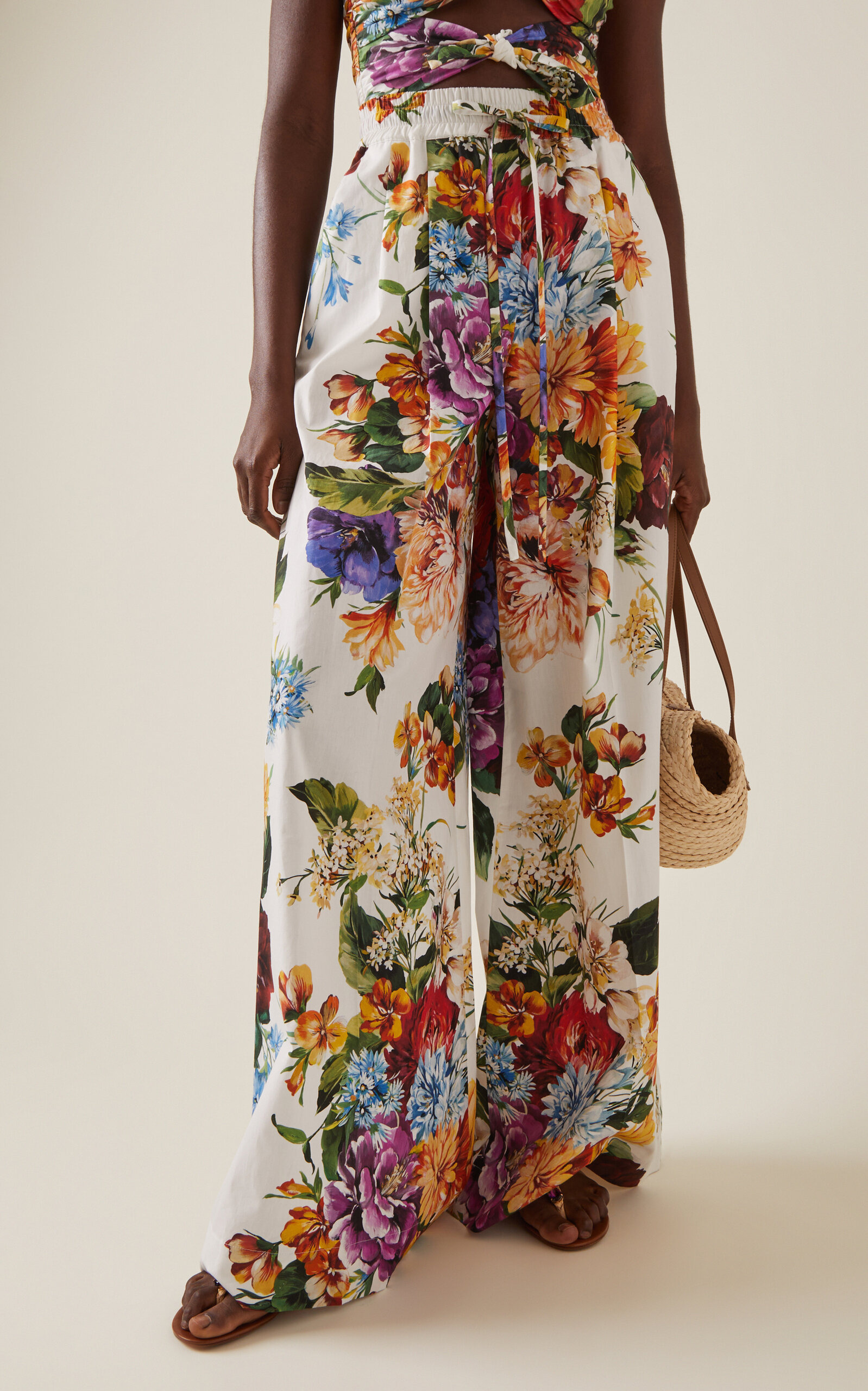Floral Cotton Wide-Leg Pants floral - 3