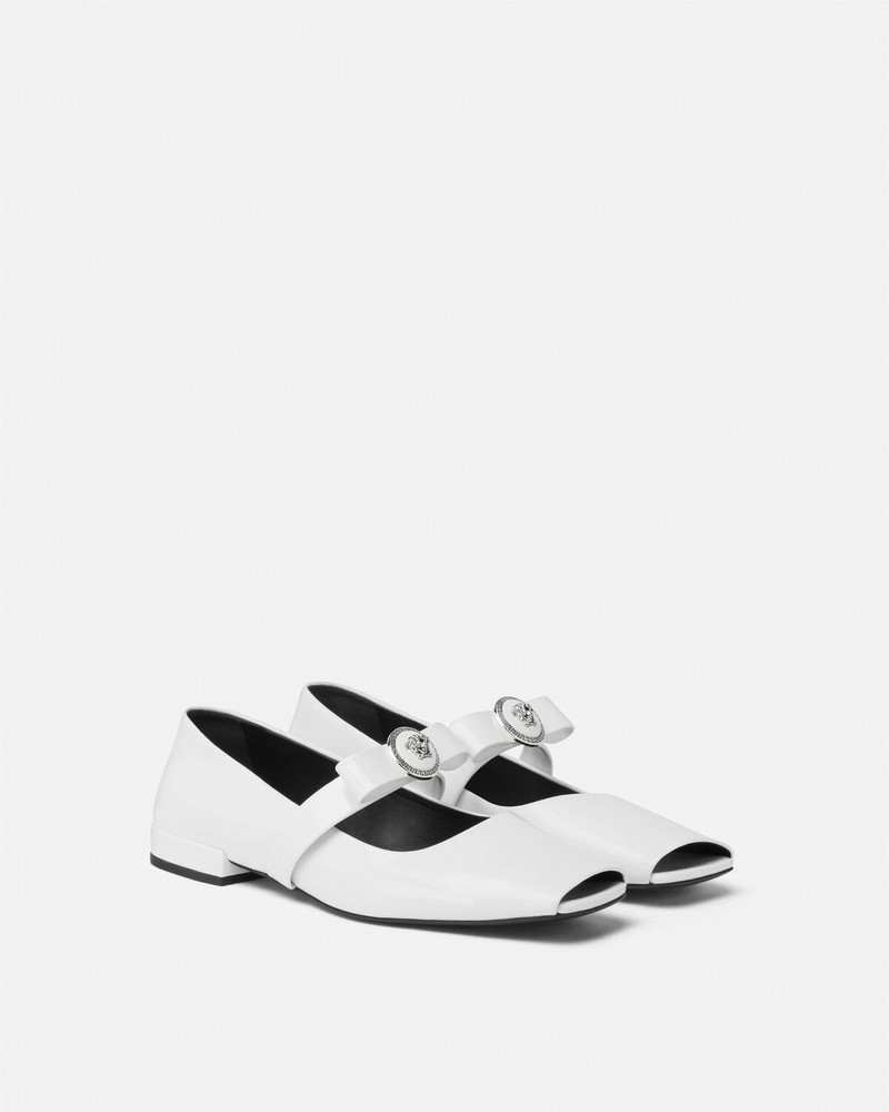 VERSACE Gianni Ribbon Open Patent Ballerinas outlook