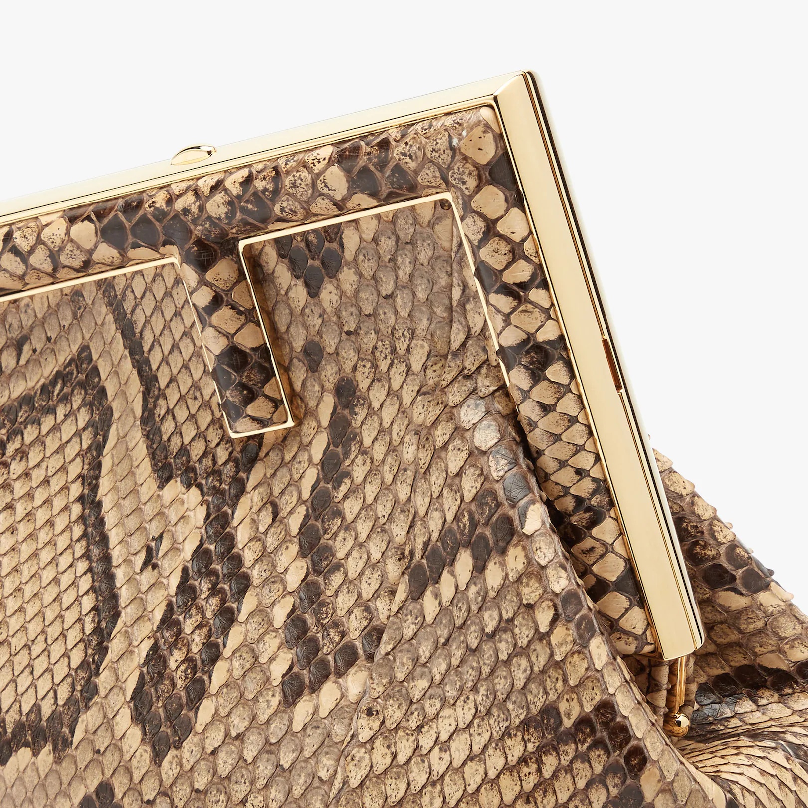 Small Fendi First bag in exquisite brown python leather with an oversized F metal clasp with tone on - 5