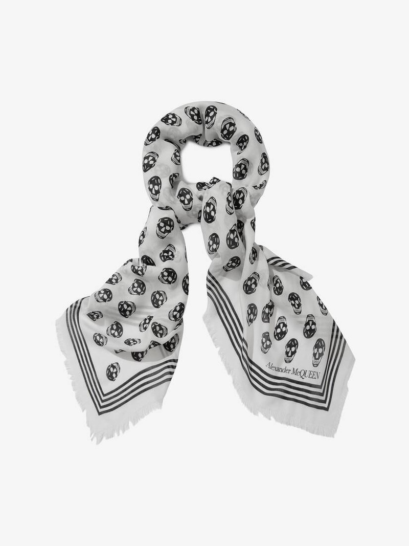 Alexander McQueen Biker Skull Scarf in Ivory outlook