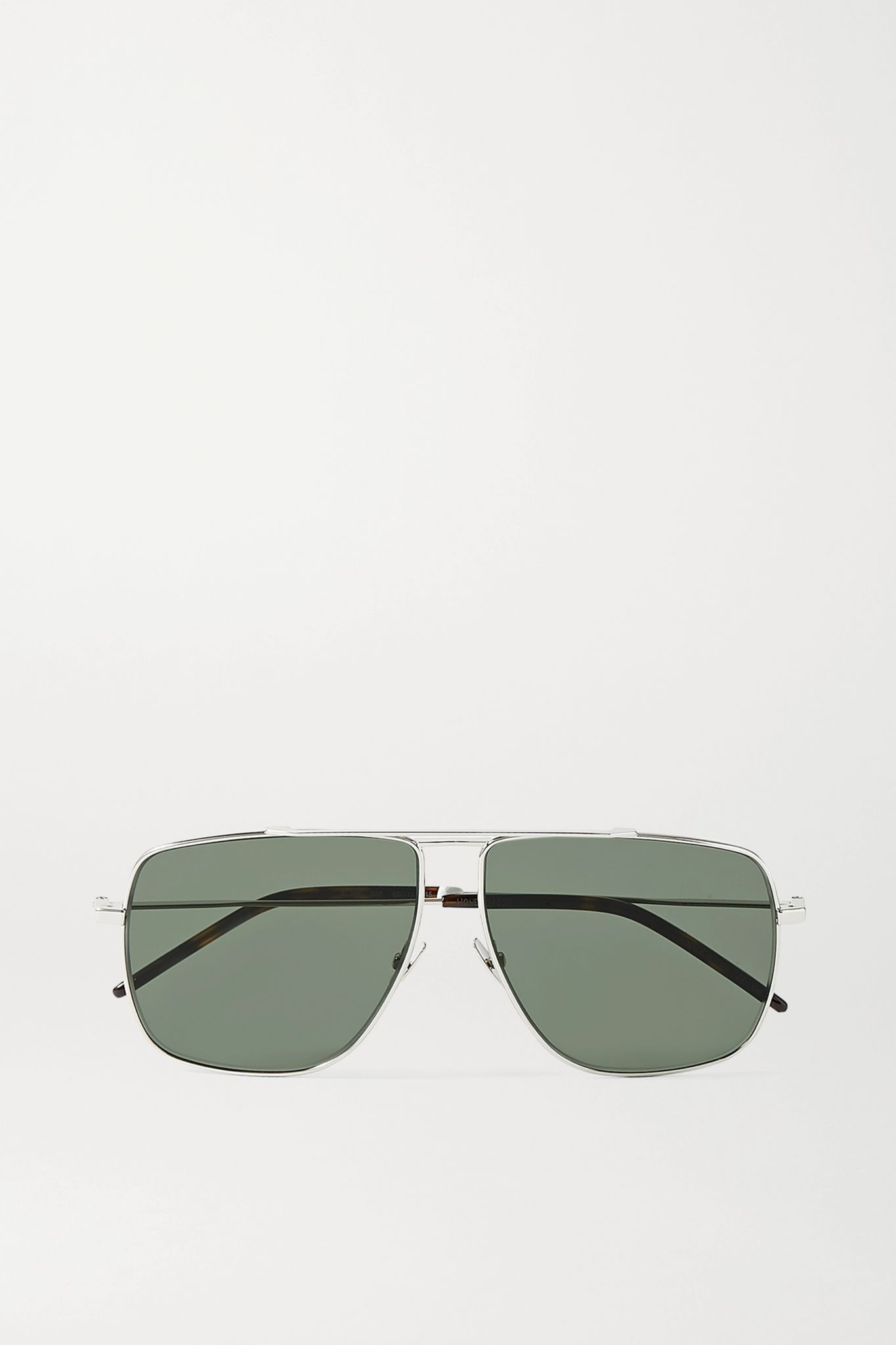 Oversized aviator-style silver-tone and tortoiseshell acetate sunglasses - 1