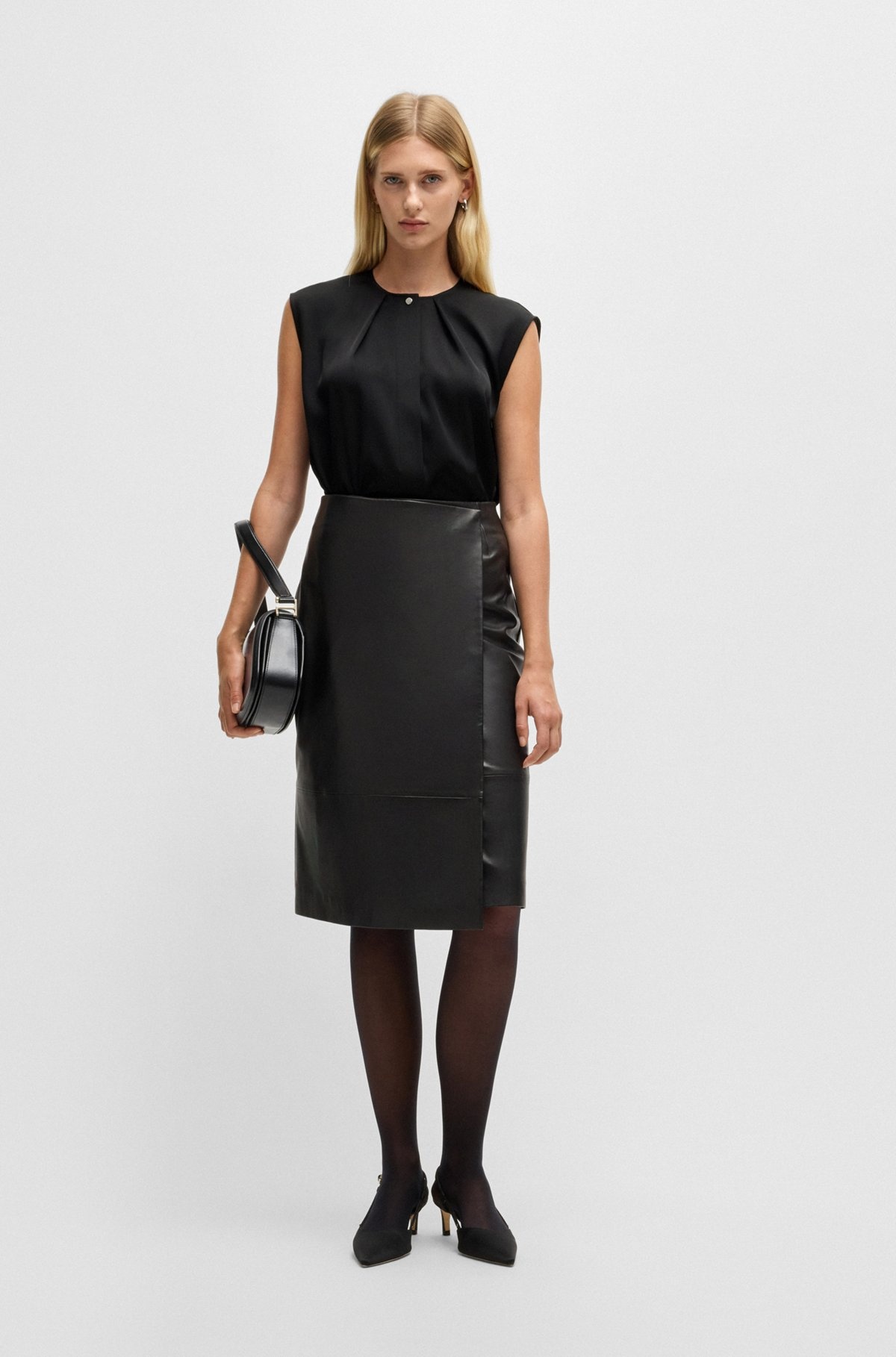 FITTED SLEEVELESS BLOUSE IN STRETCH SILK WITH CONCEALED PLACKET - 3