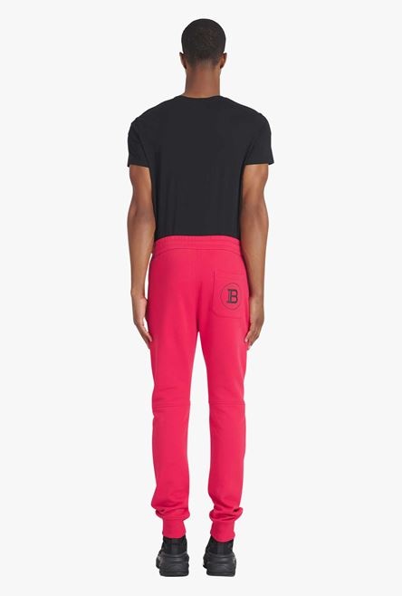 Red eco-designed cotton sweatpants with black Balmain logo print - 3