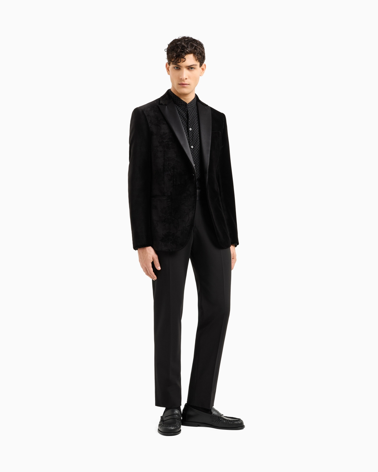 VELVET TUXEDO JACKET WITH ALL-OVER PRINTED MOTIF - 2