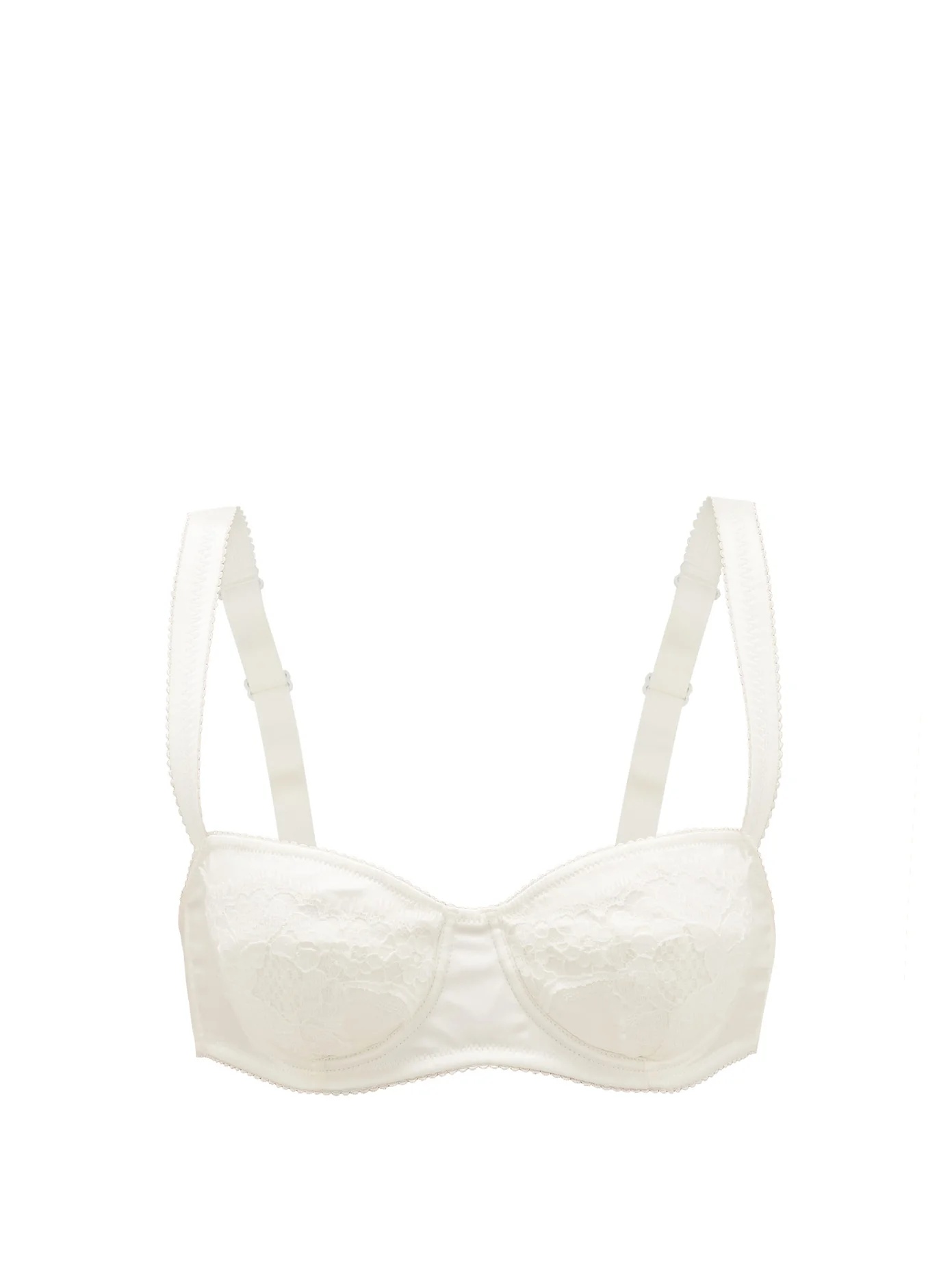 Lace-trimmed silk-blend satin balconette bra - 1