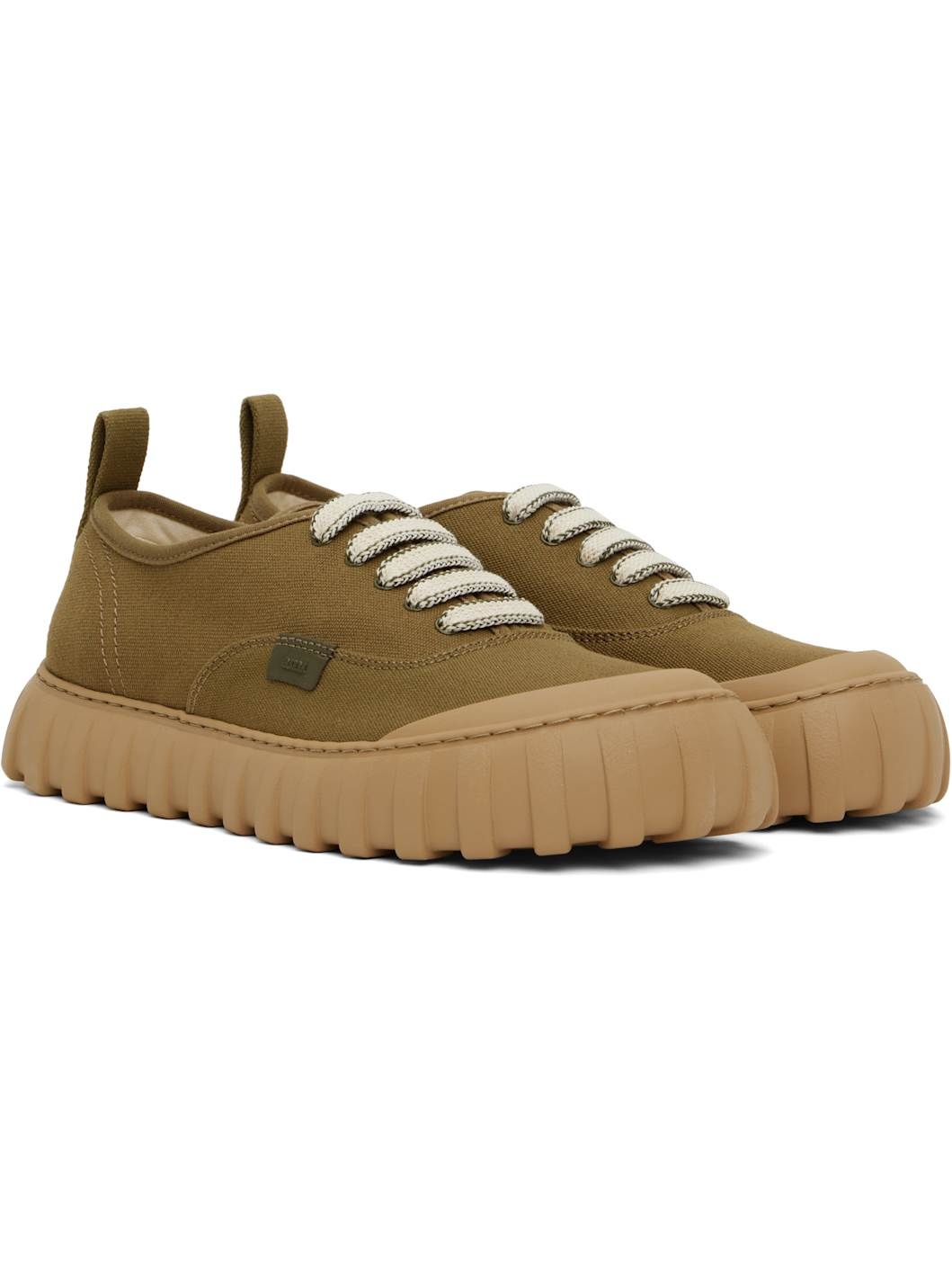 Khaki Cotton Low Top Tempo Canvas Sneakers - 4