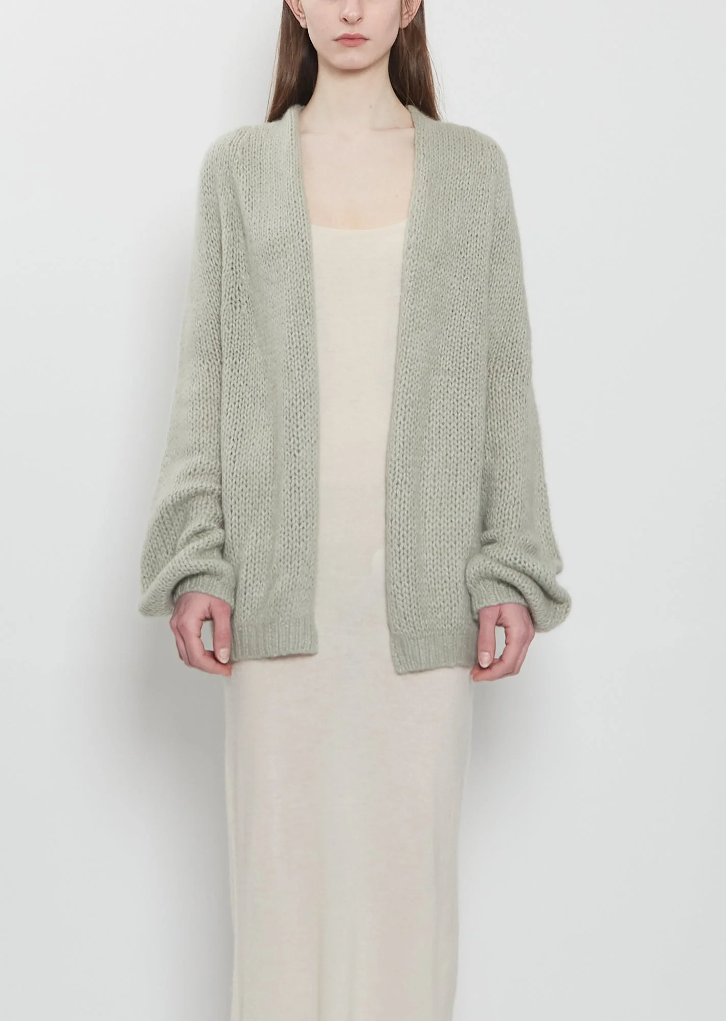 Hand Knit Cashmere Cardigan — Pale Green - 1