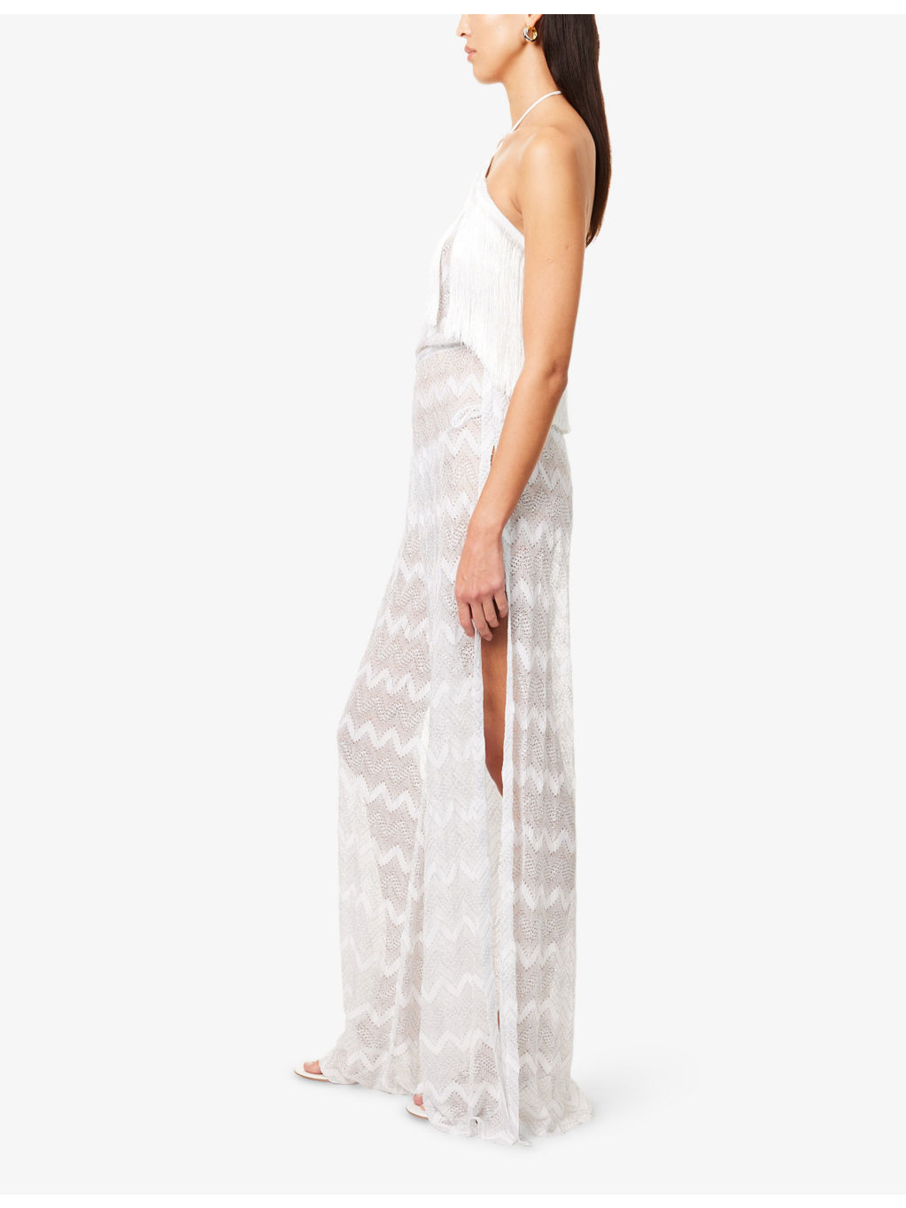 Miss 3D Chevron Fringe Knitted Metallic Jumpsuit - 3