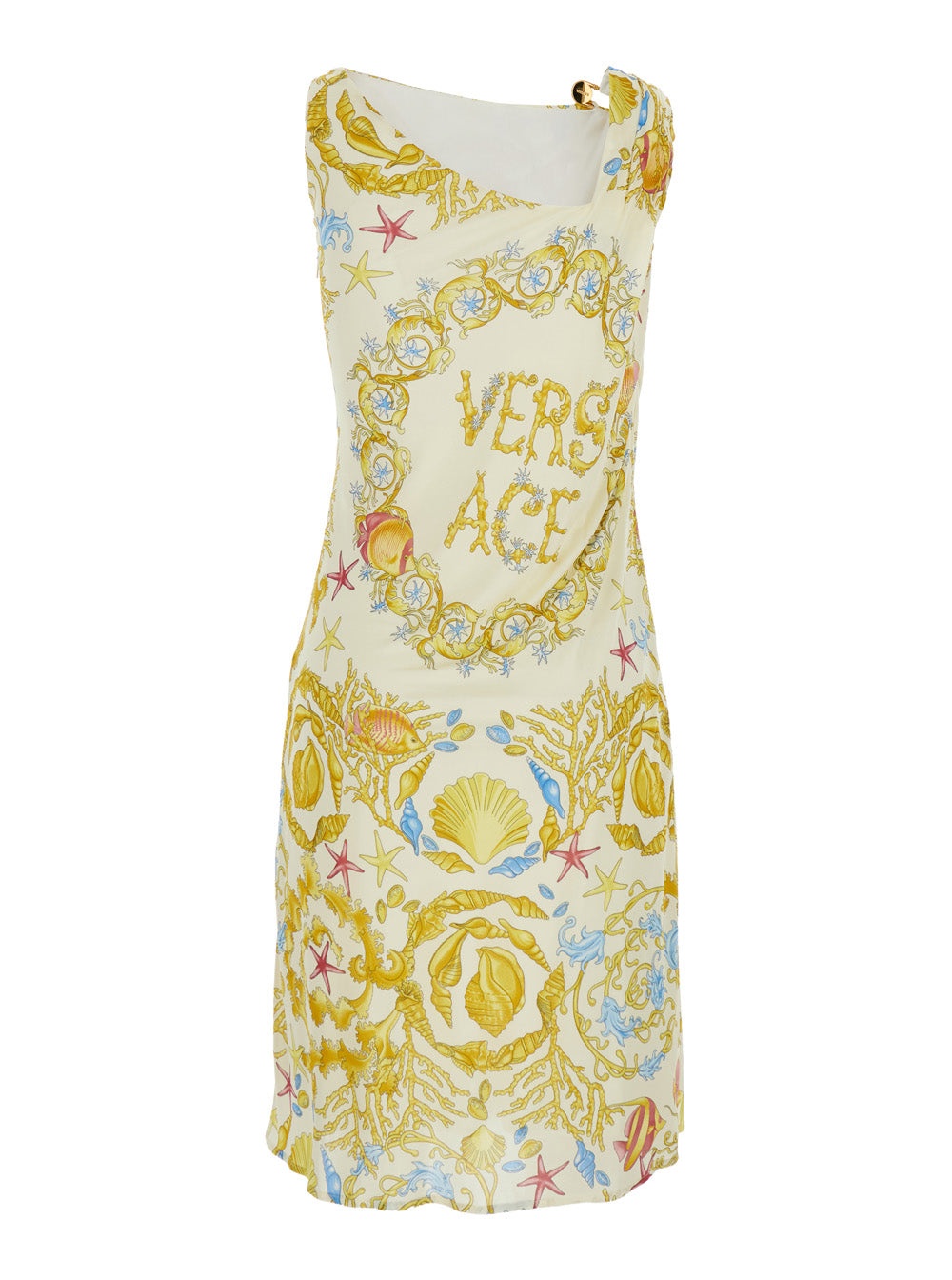 Versace Women 'Underwater Barocco' Multicolor Sleeveless Dress With Tie Detail On The Sleeve And All - 2