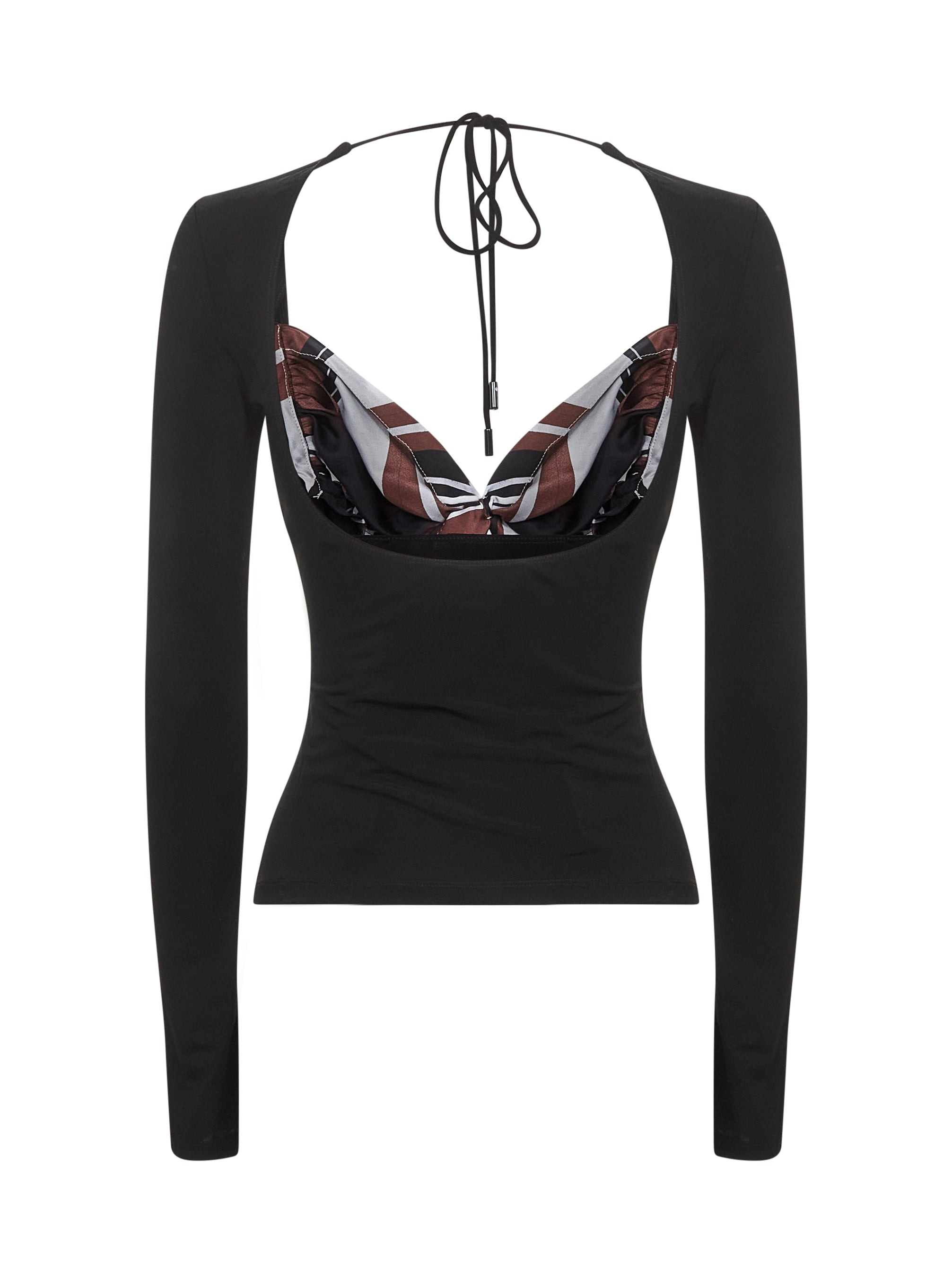 Black draped top with silk insert - 6