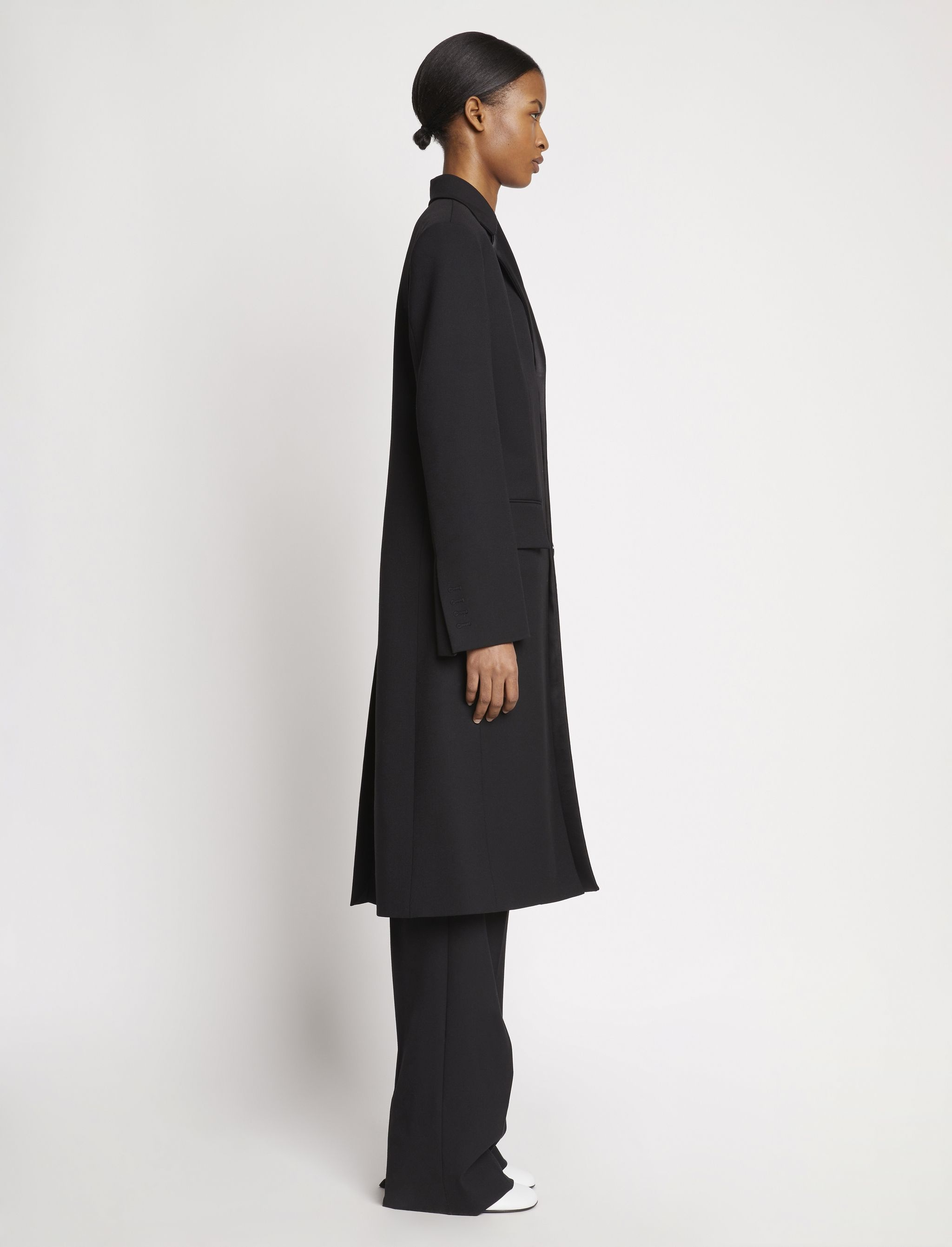 Satin Lapel Lightweight Wool Coat - 3