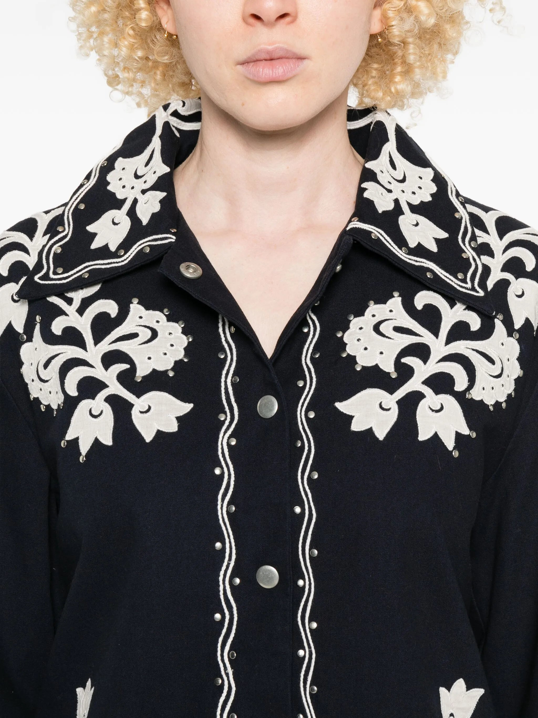 Sea Floral-embroidered Buttoned Jacket - 3