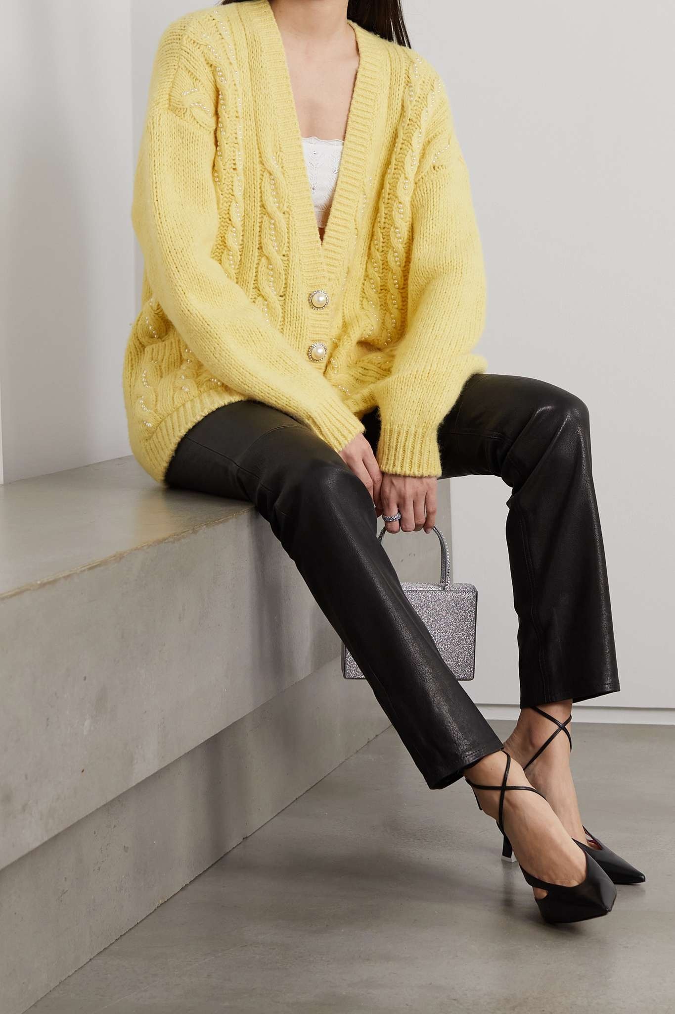 Faux pearl-embellished cable-knit alpaca-blend cardigan - 2