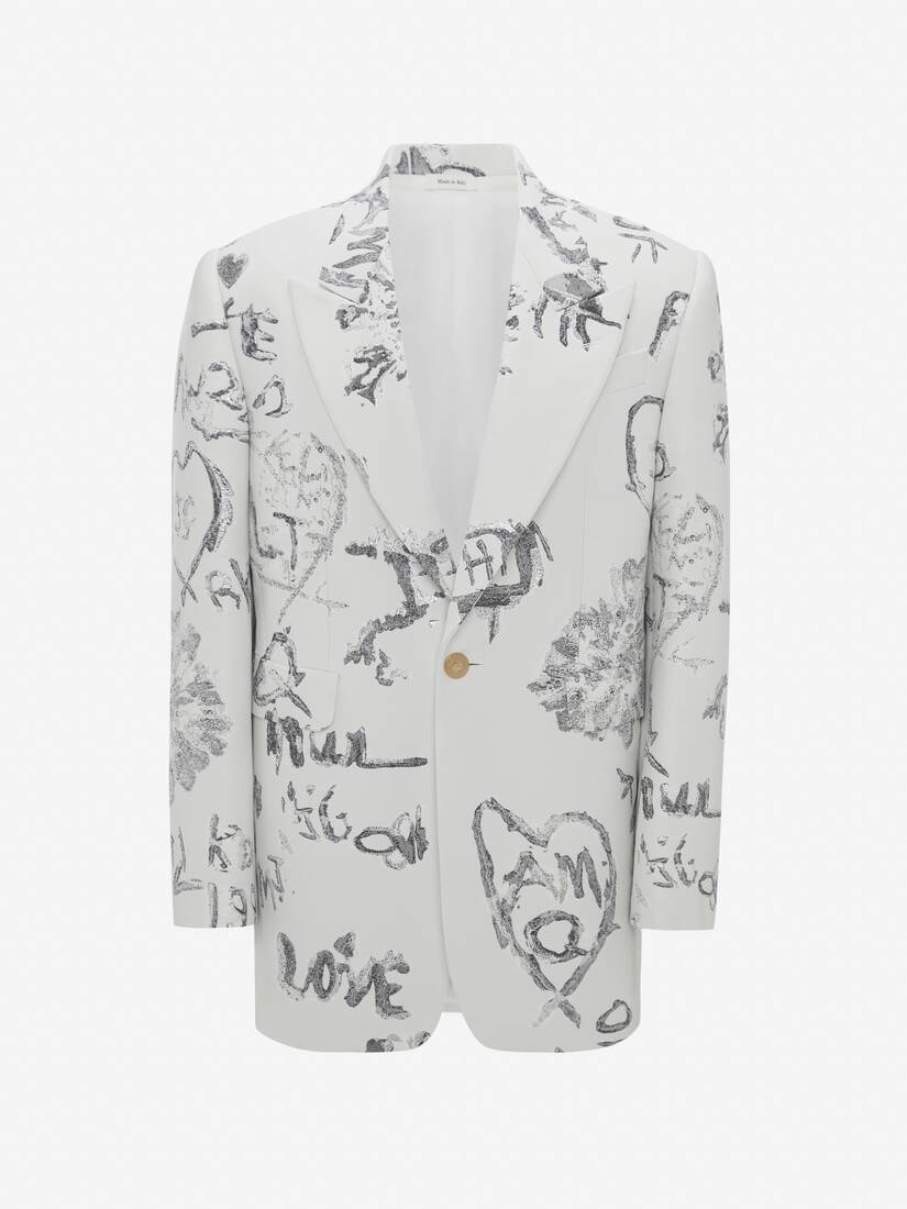 Men's Tree Graffiti Jacquard Single-breasted Jacket in Ivory/black - 1