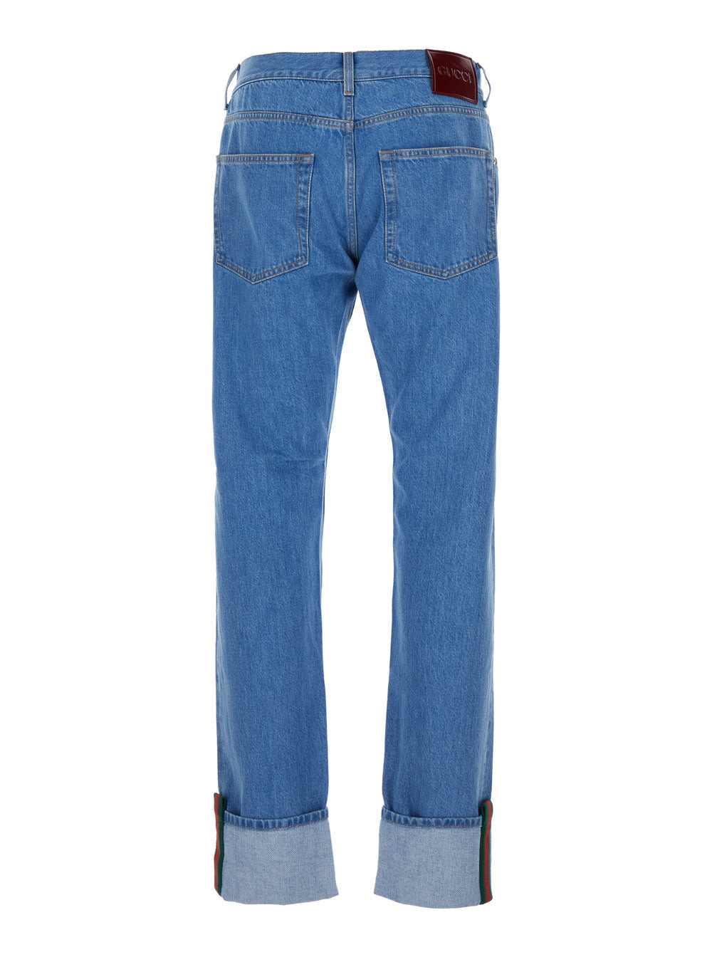 Gucci Men Blue Jeans With Logo Patch On The Rear And Web Turn-Up Hem In Denim Man - 2