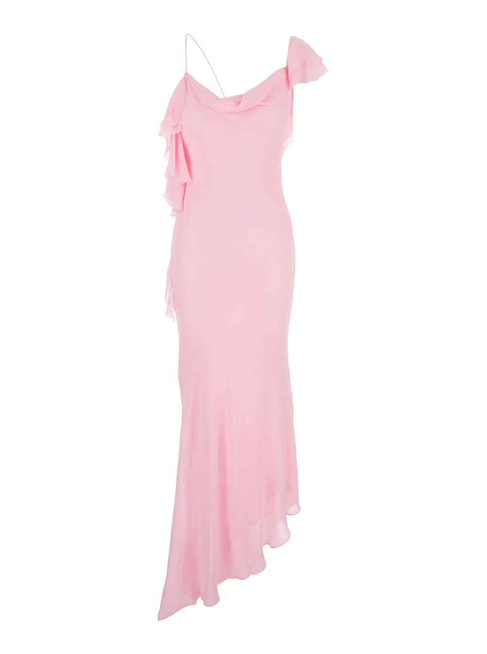 Self-Portrait Women Pink Long Dress With Ruffles In Georgette For Women - 1