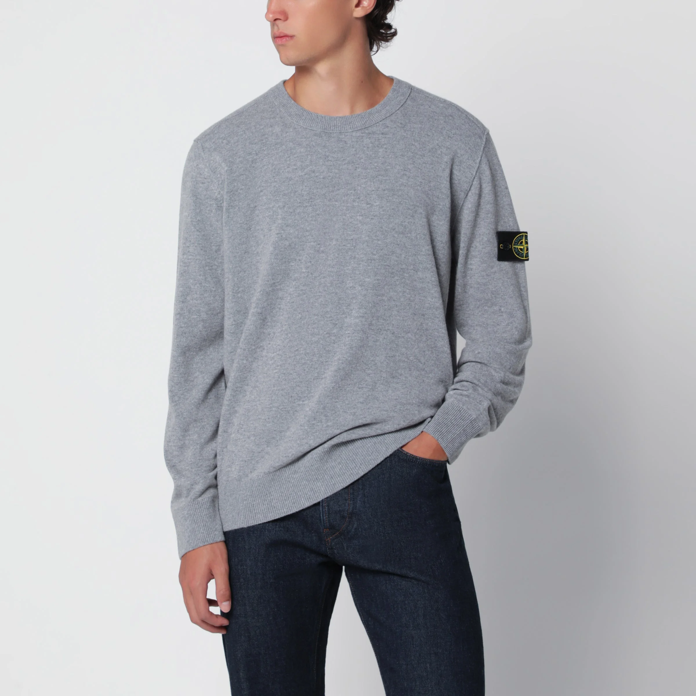 Grey mélange crewneck sweater in wool - 1