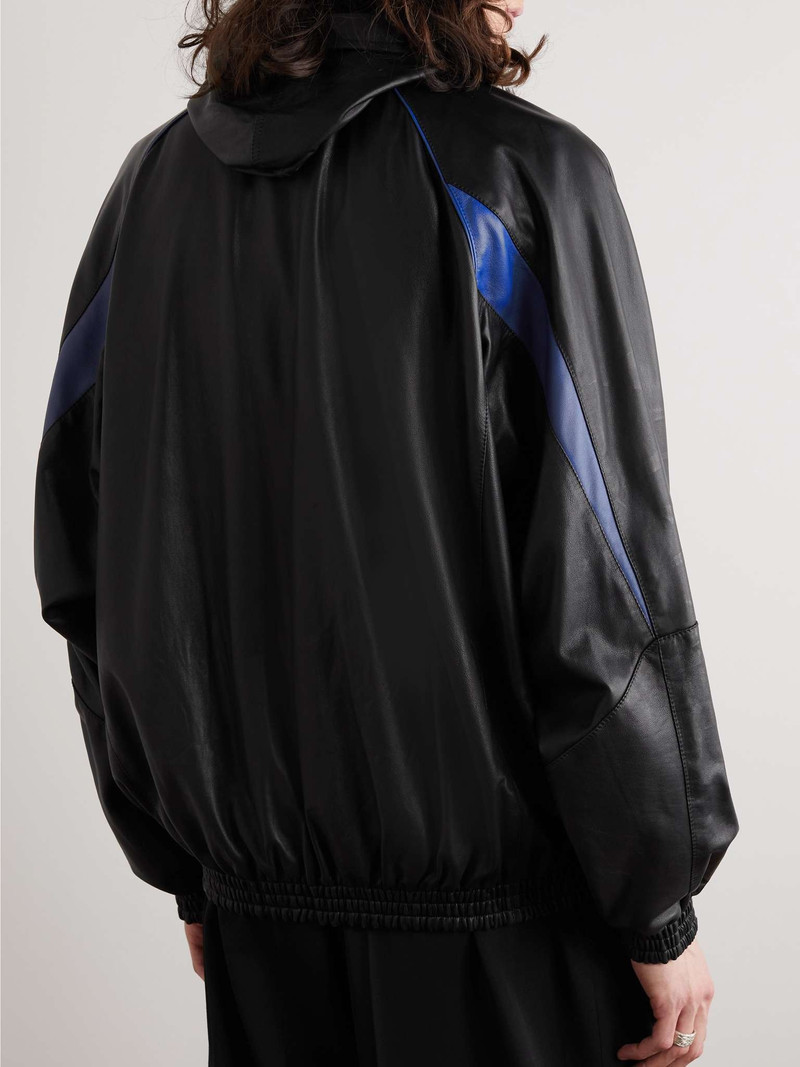 Logo-Embroidered Leather Track Jacket 4