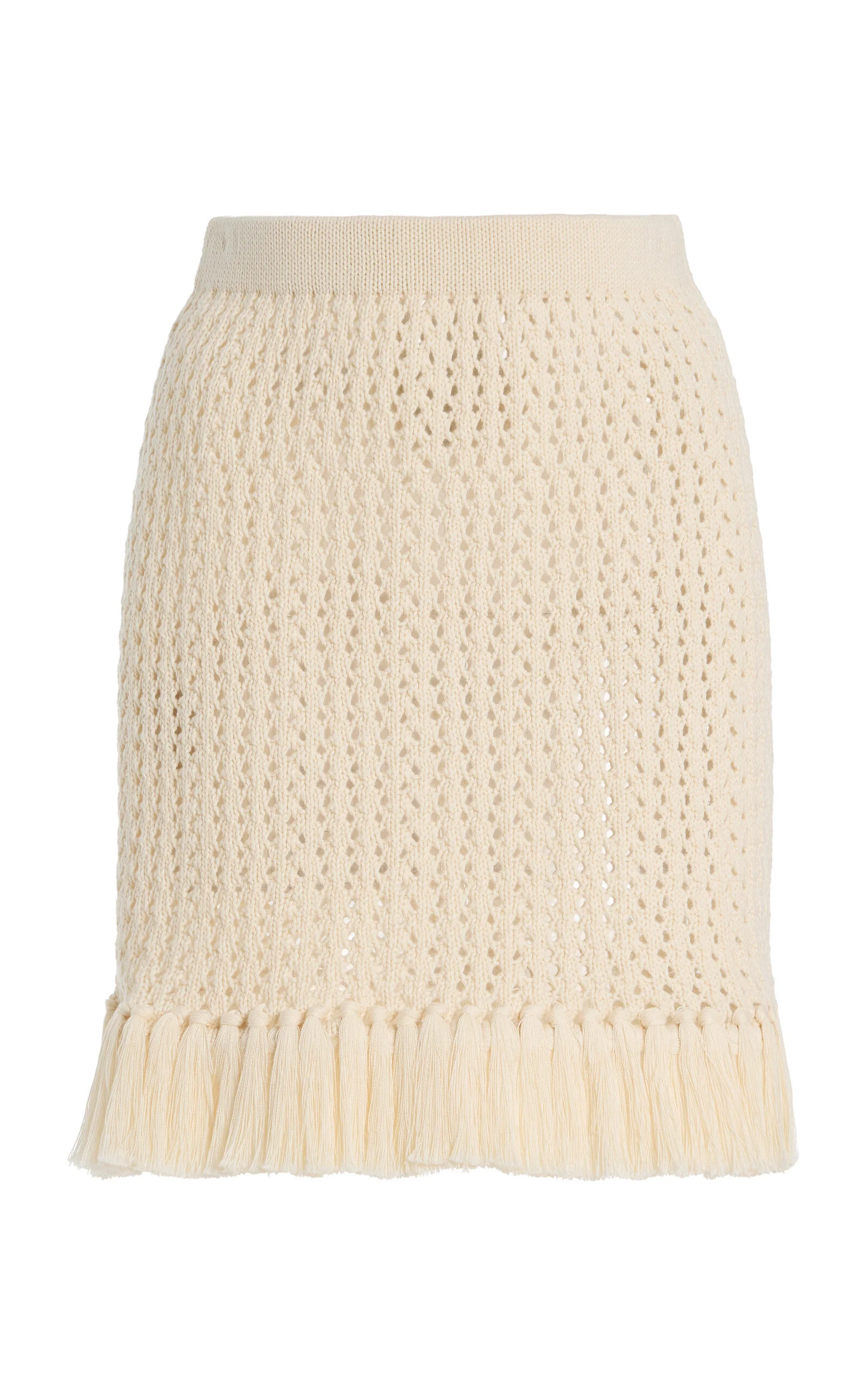 Exclusive Espina Fringed Crocheted Cotton Mini Skirt ivory - 1