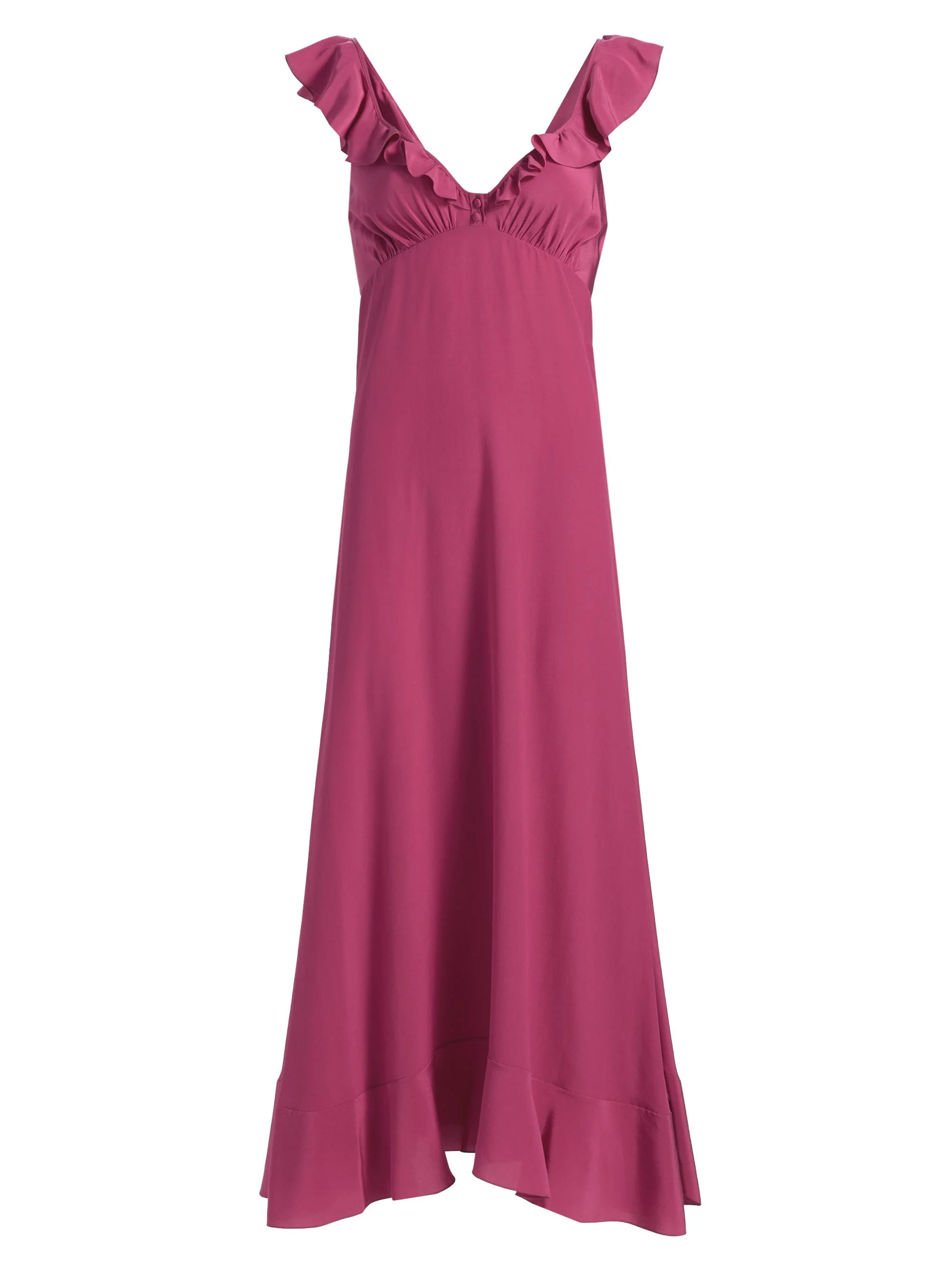 Women's Ruffle Silk Empire Midi-Dress - Divine Red - 1