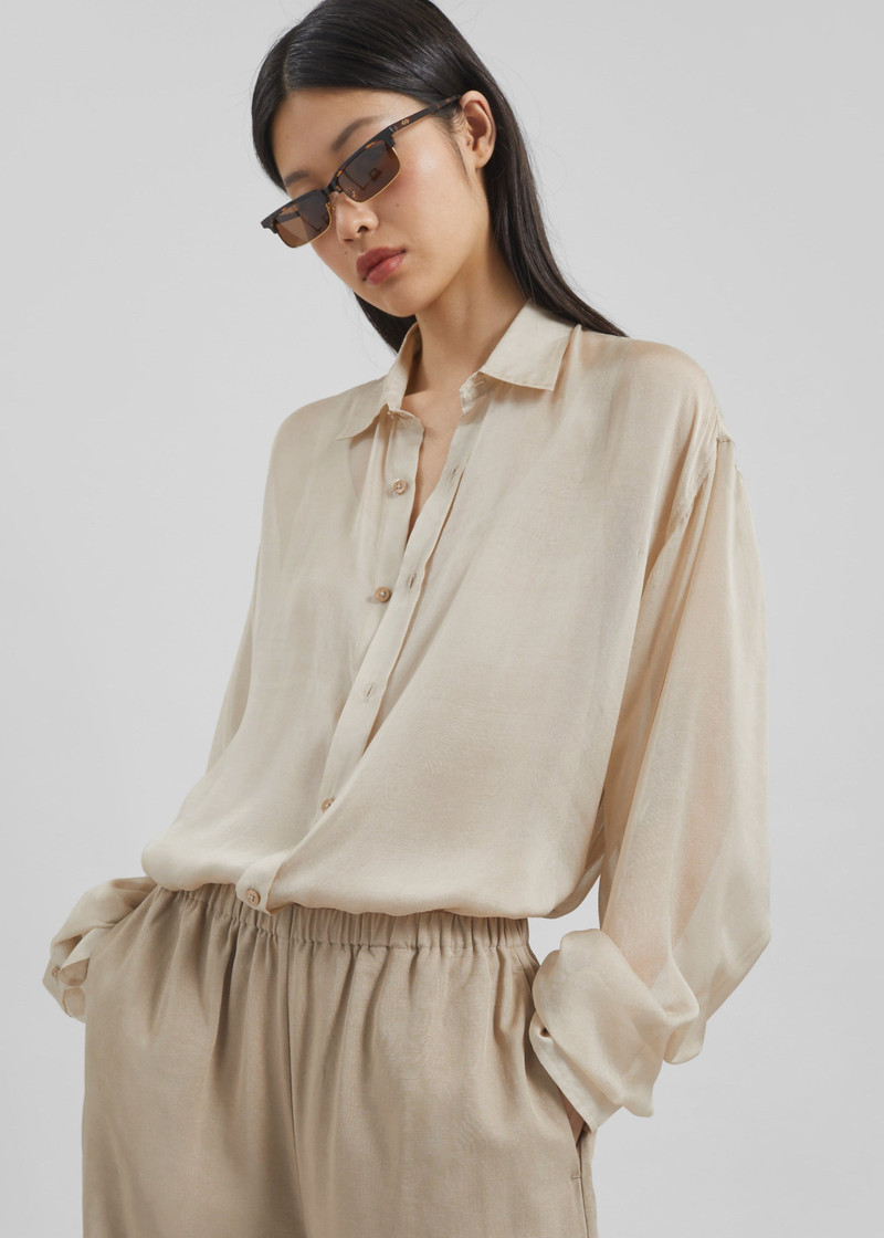 Oria Sheer Silk Chiffon Shirt - Beige 7
