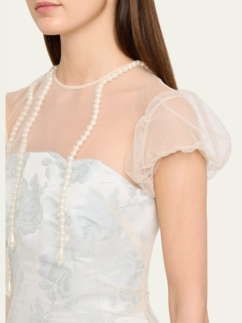 Embellished Tulle Layered Floral-Jacquard Midi Dress 5