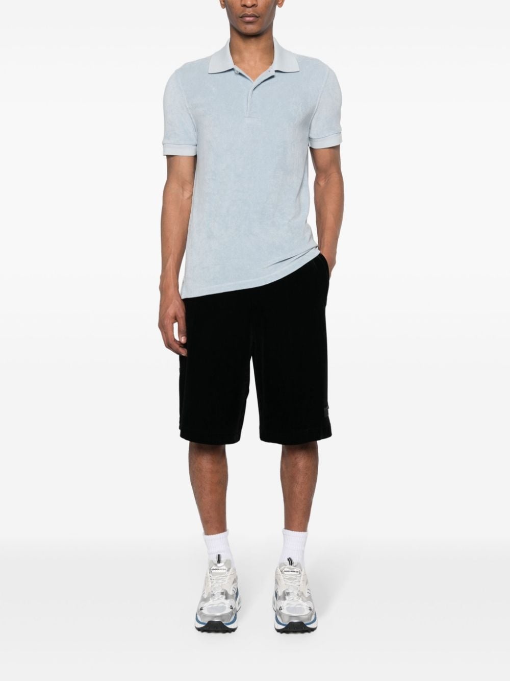 logo-patch velvet shorts - 2